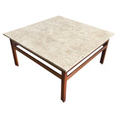 Danish Modern Travertine Top & Rosewood Coffee Table