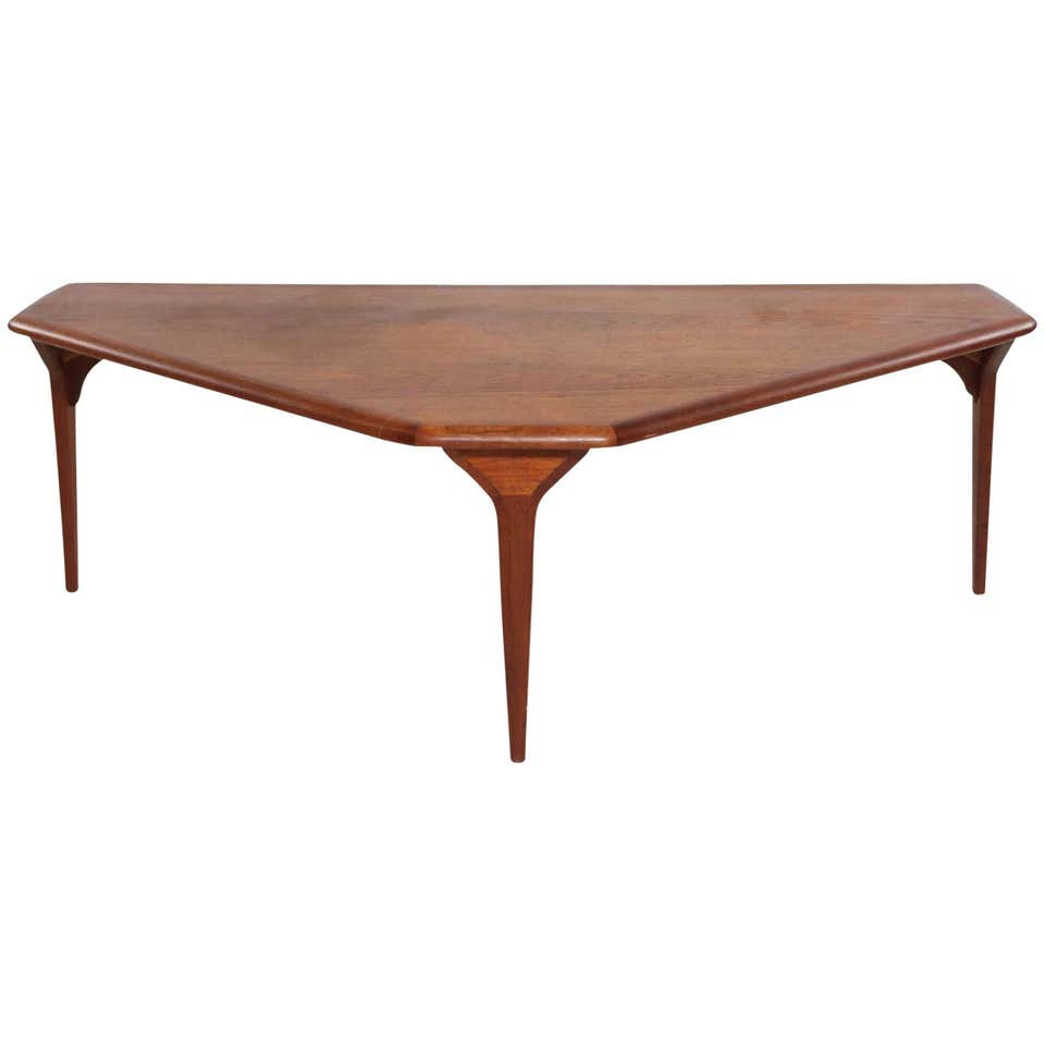 Danish mid century modern triangular teak coffee table. at 1stDibs