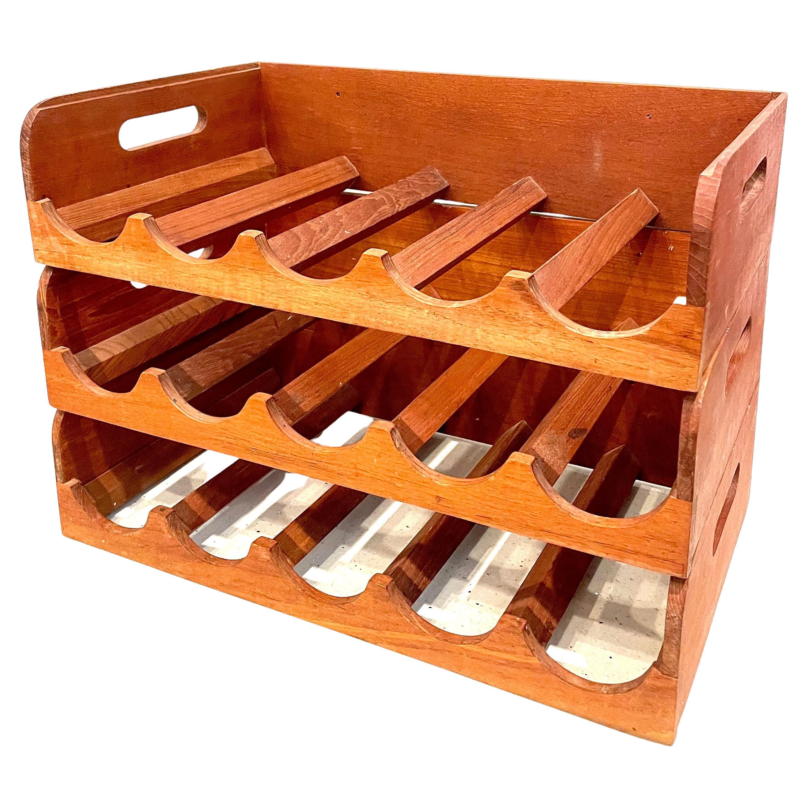 Danish Modern Triple Decker Stackable Solid Teak Wine Rack