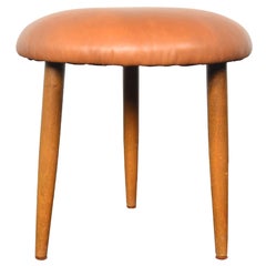 Danish Modern Tripod Ottoman in Cognac Leather