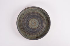 Danish Modern Tue Poulsen Large Rustic Ceramic Low Bowl with Stripe Decor, 1970s