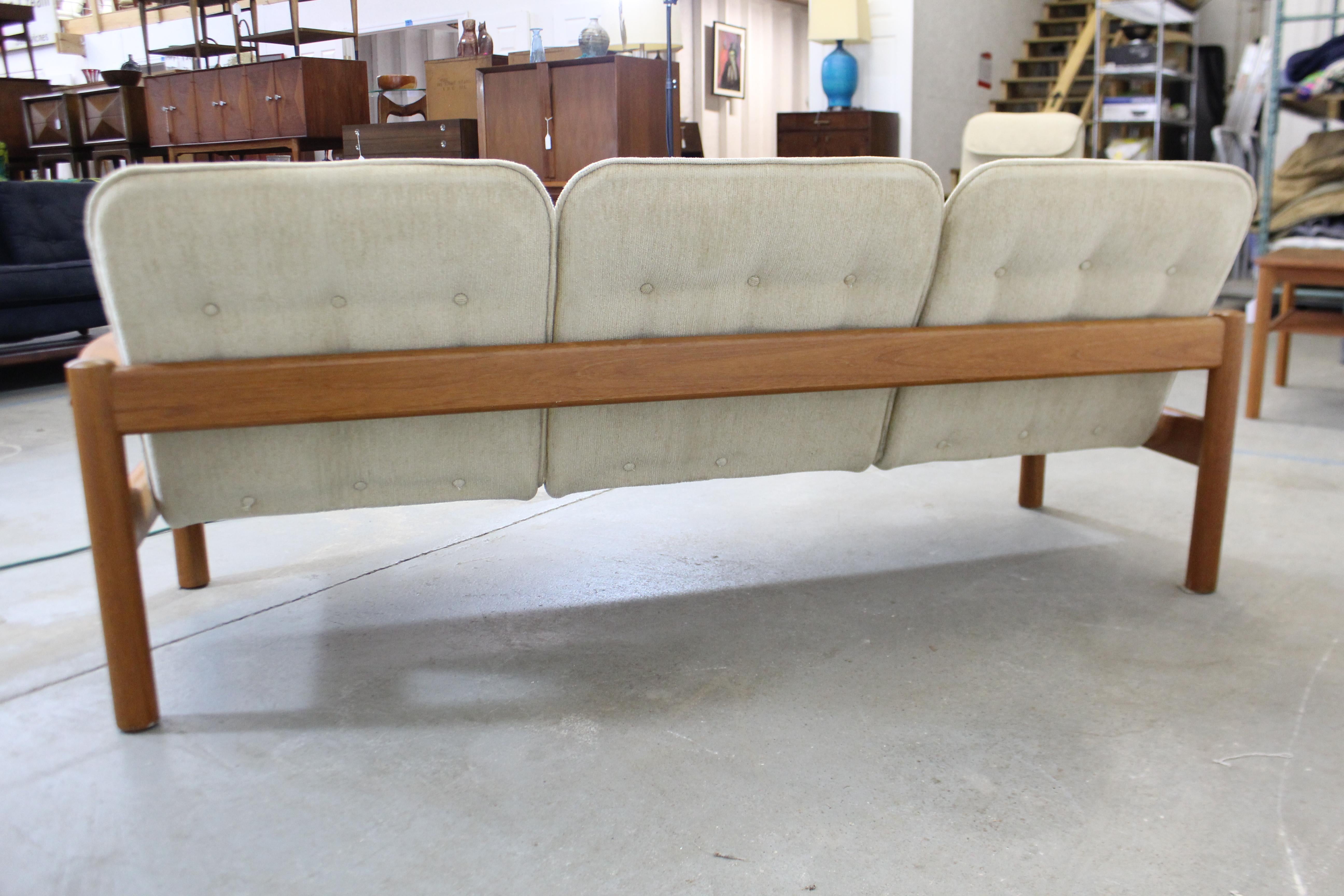 American Danish Modern Tufted Teak 3-Seat Sofa by Domino Mobler
