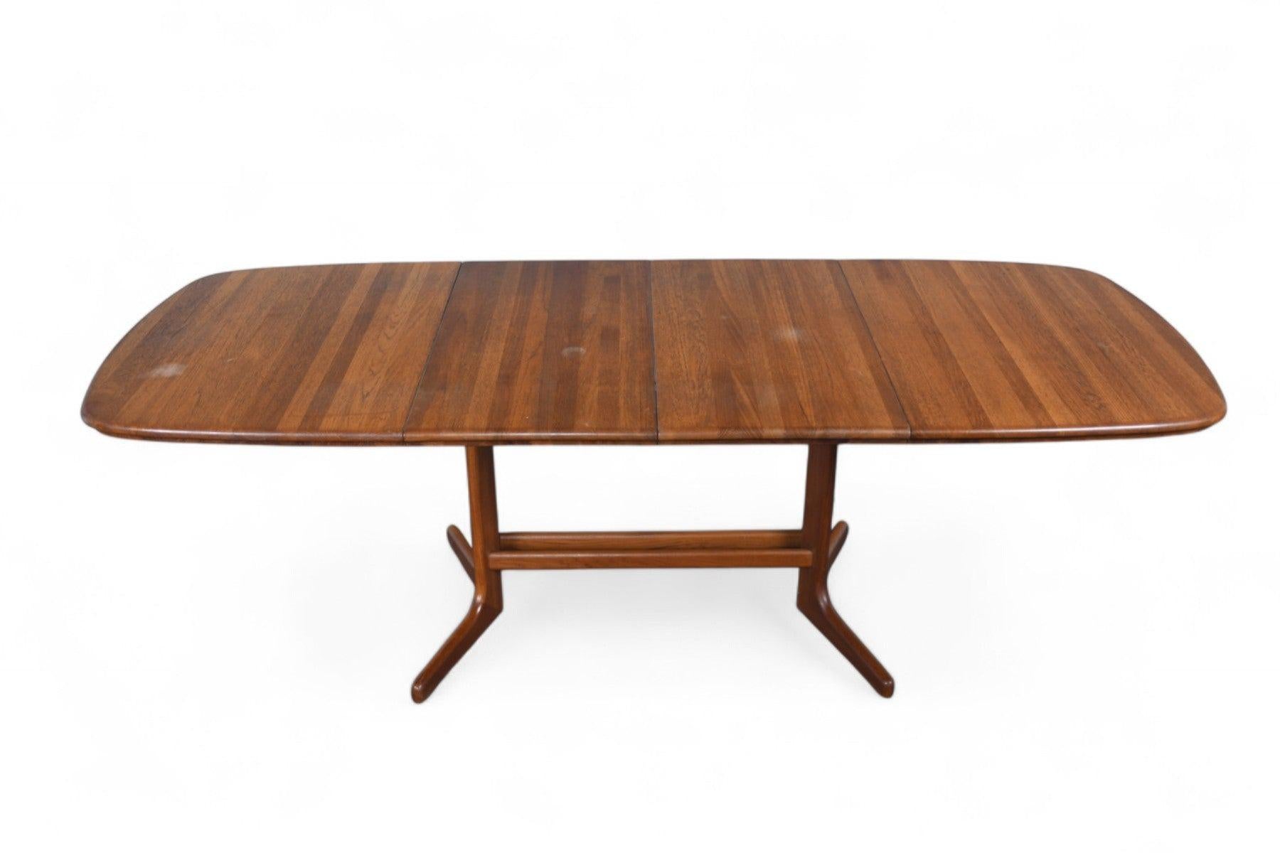 Dänischer Moderner Esstisch mit zwei Blättern und Sockel aus Teakholz im Angebot 3