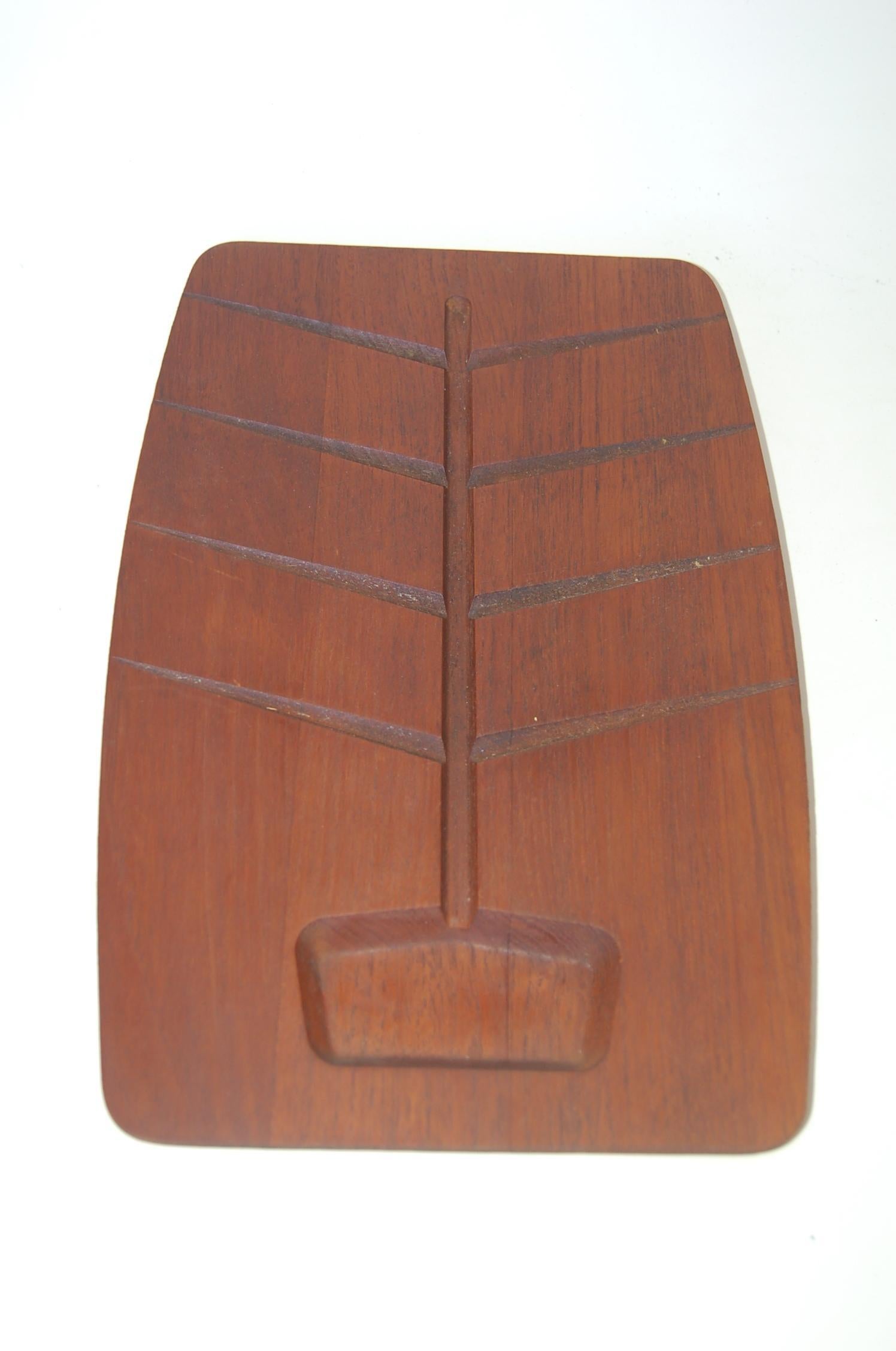 Brushed Danish Modern Two-Piece Teak Cutting Board with Stainless Steel Tray