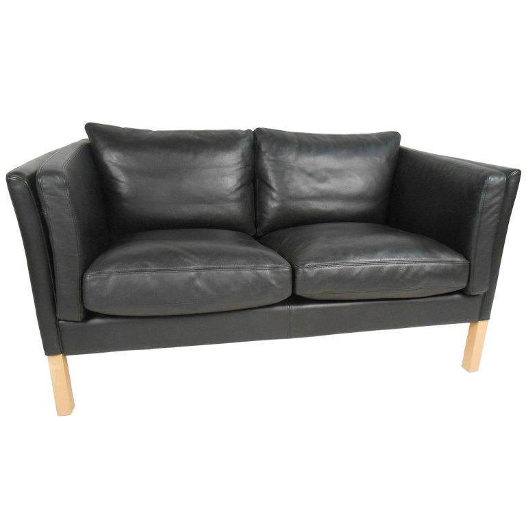 Danish Modern Two-Seat Leather Sofa