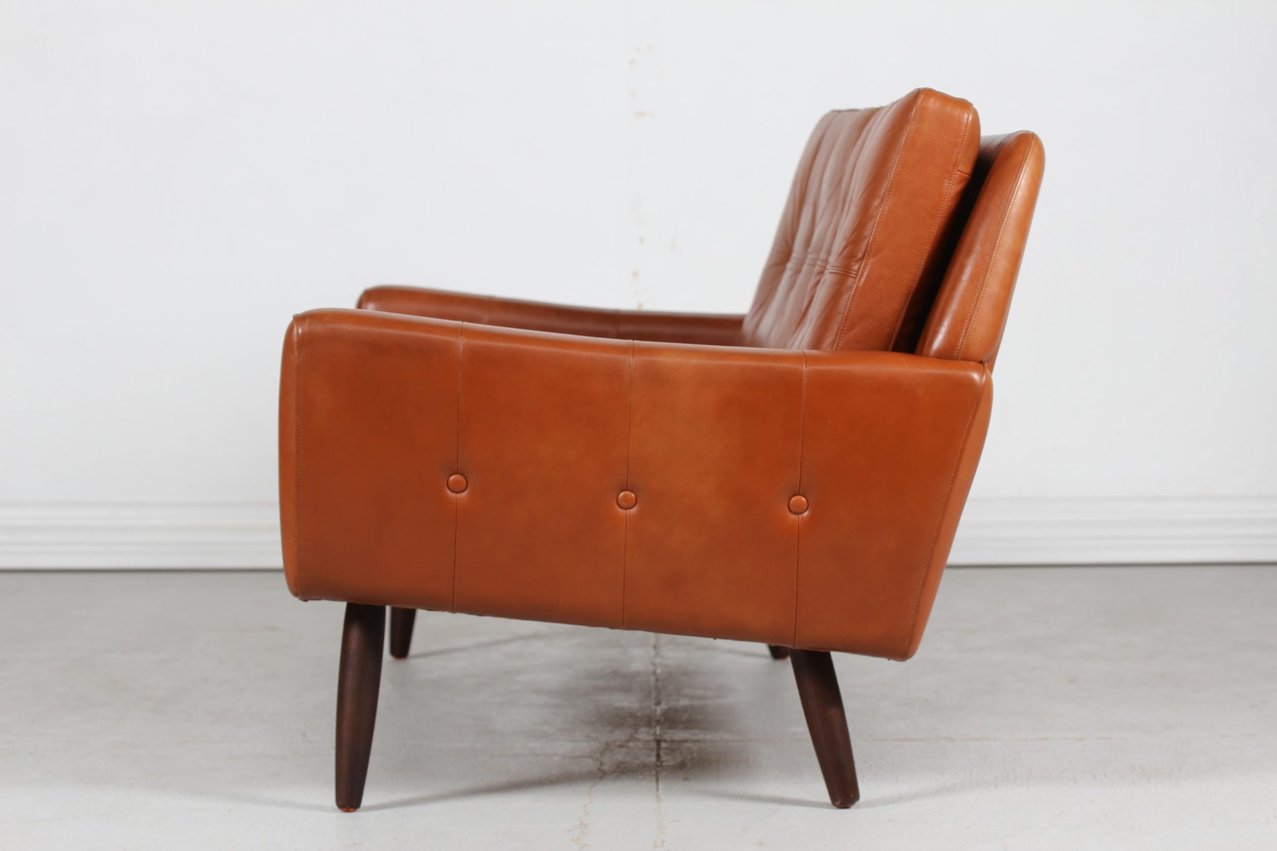 Danish Modern Two-Seat Sofa with Cognac-Colored Leather Made in Denmark 1960s For Sale 1