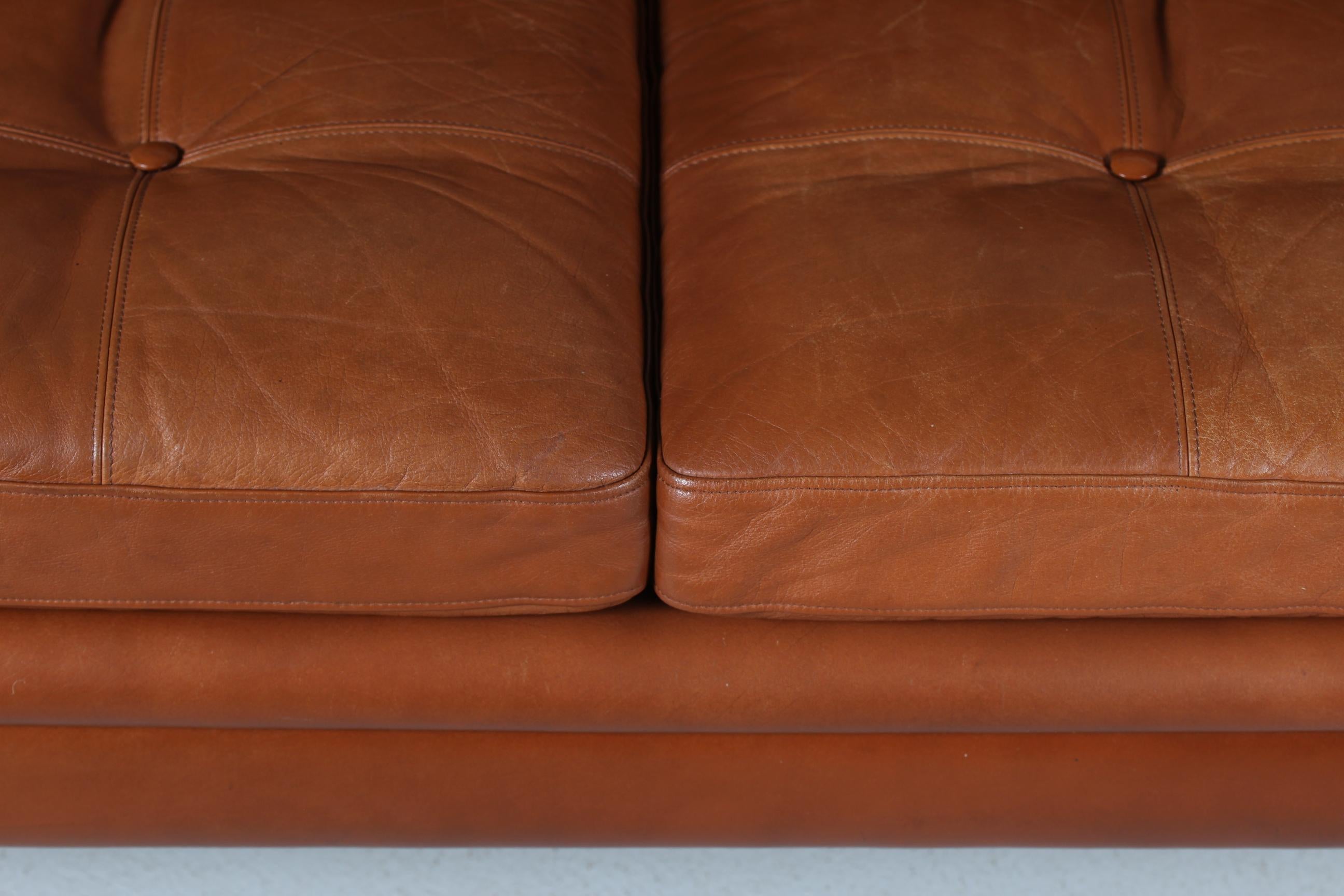 Danish Modern Two-Seat Sofa with Cognac-Colored Leather Made in Denmark 1960s For Sale 4