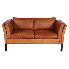 Danish Modern Two-Seat Sofa with Patinated Cognac-Colored Leather 1970s