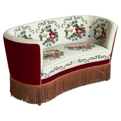 Danish Modern, Two-Seater Sofa in Velour with Floral Upholstery, 1970s