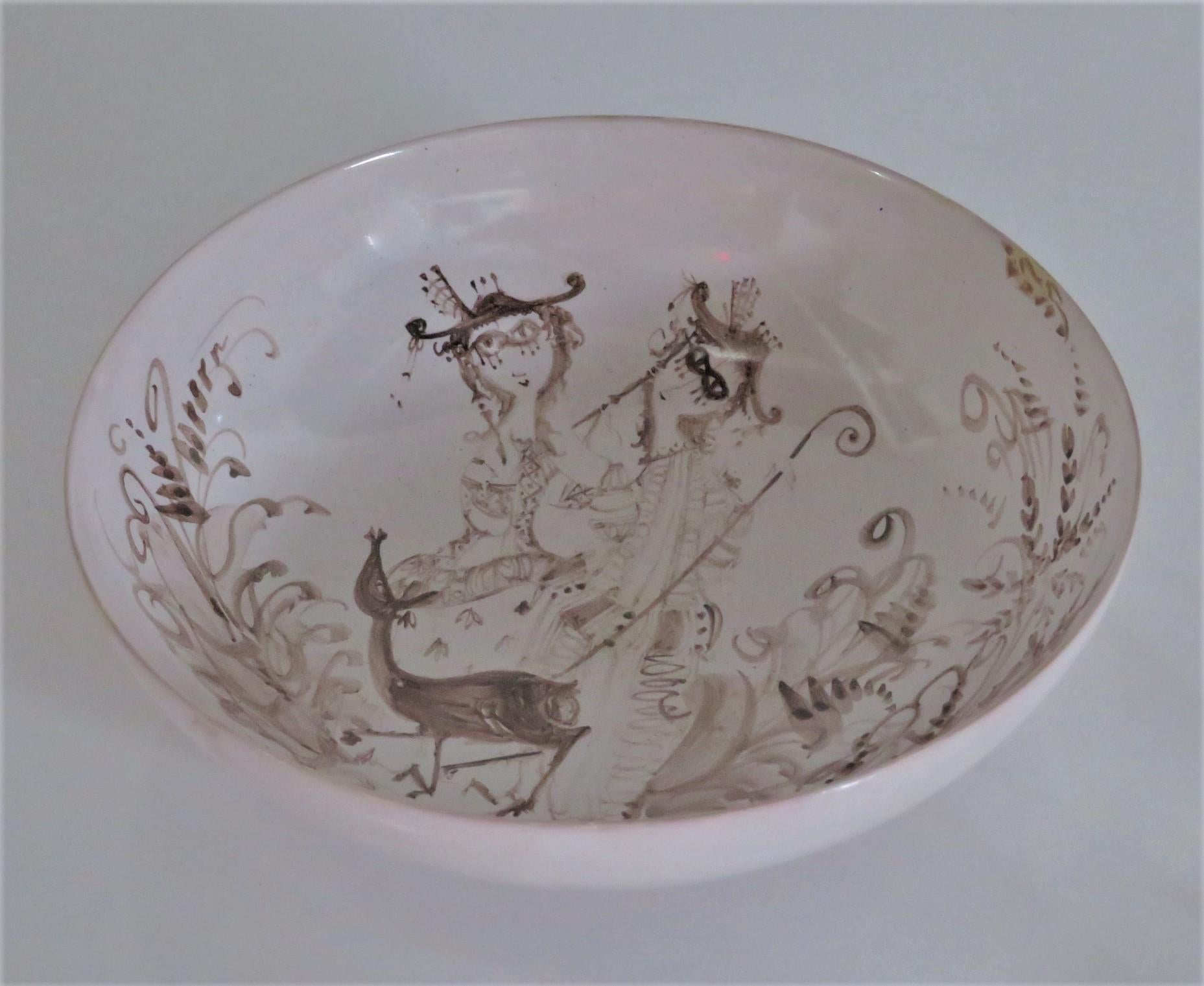 Danish Modern Unique Decorated Ceramic Bowl Bjorn Wiinblad Hand Thrown & Painted For Sale 7