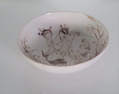 Dänische moderne, einzigartige verzierte Keramikschale, Bjorn Wiinblad, handgedreht und bemalt, Dänemark