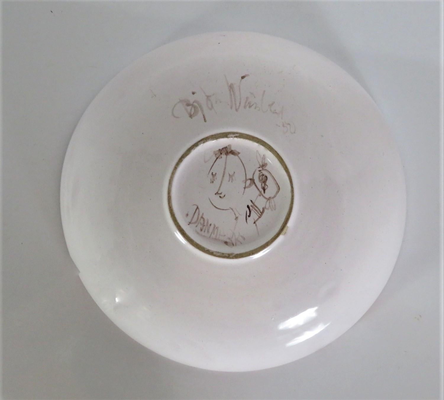 Mid-20th Century Danish Modern Unique Decorated Ceramic Bowl Bjorn Wiinblad Hand Thrown & Painted For Sale