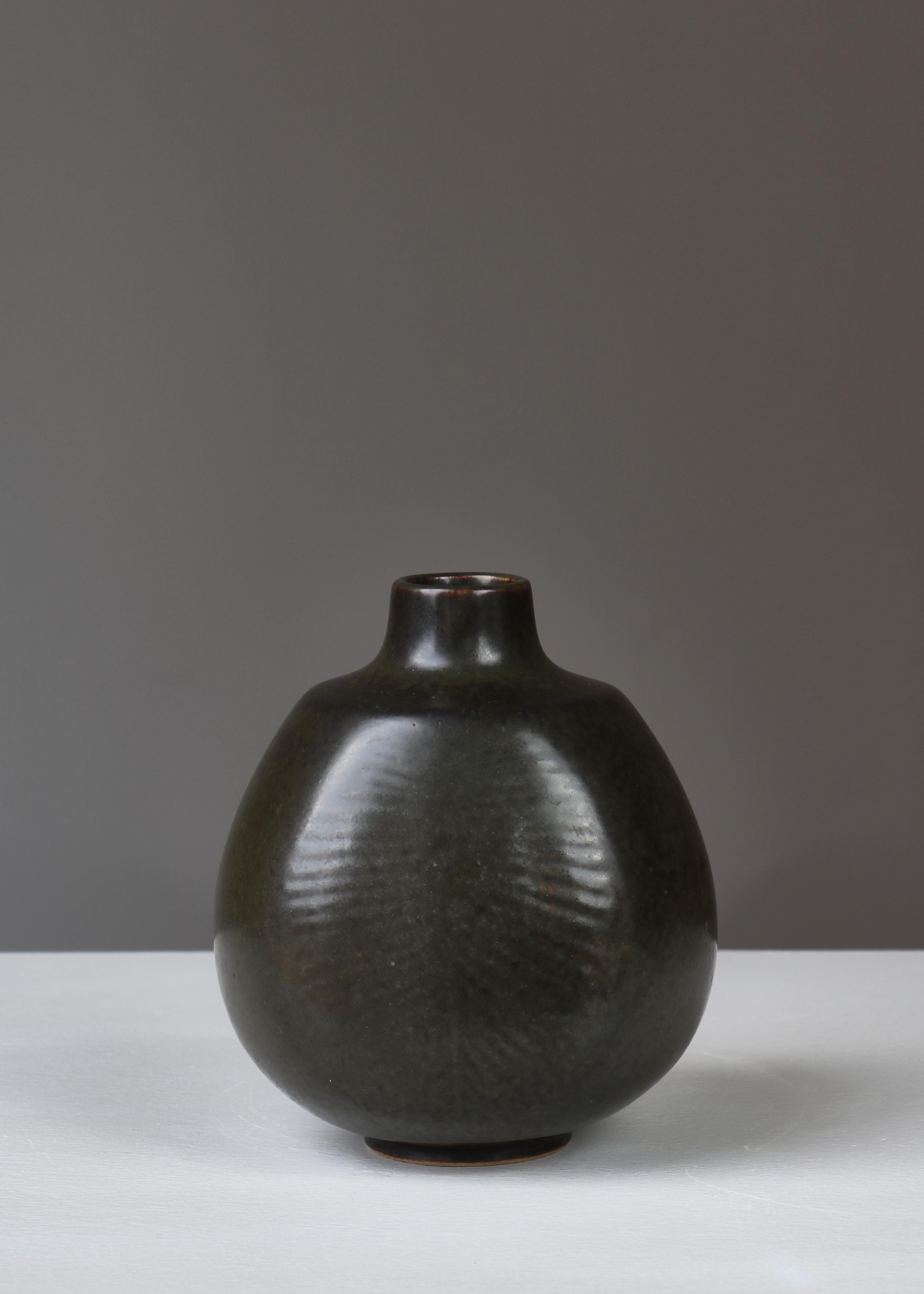 Scandinavian Modern Danish Dark Green Stoneware Vase 