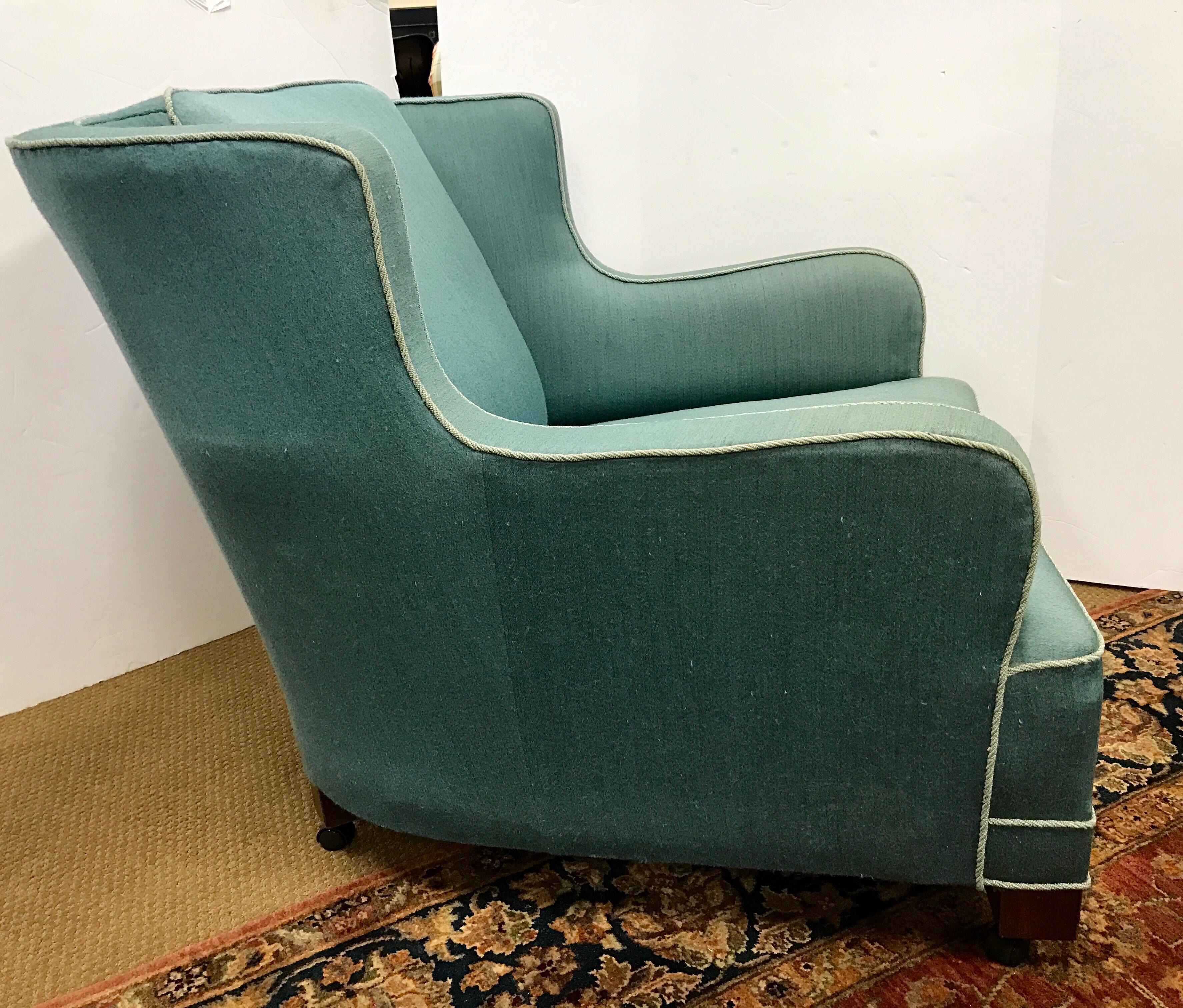 Danish Modern Upholstered Wool Aquamarine Blue Lounge Chair In Excellent Condition In West Hartford, CT