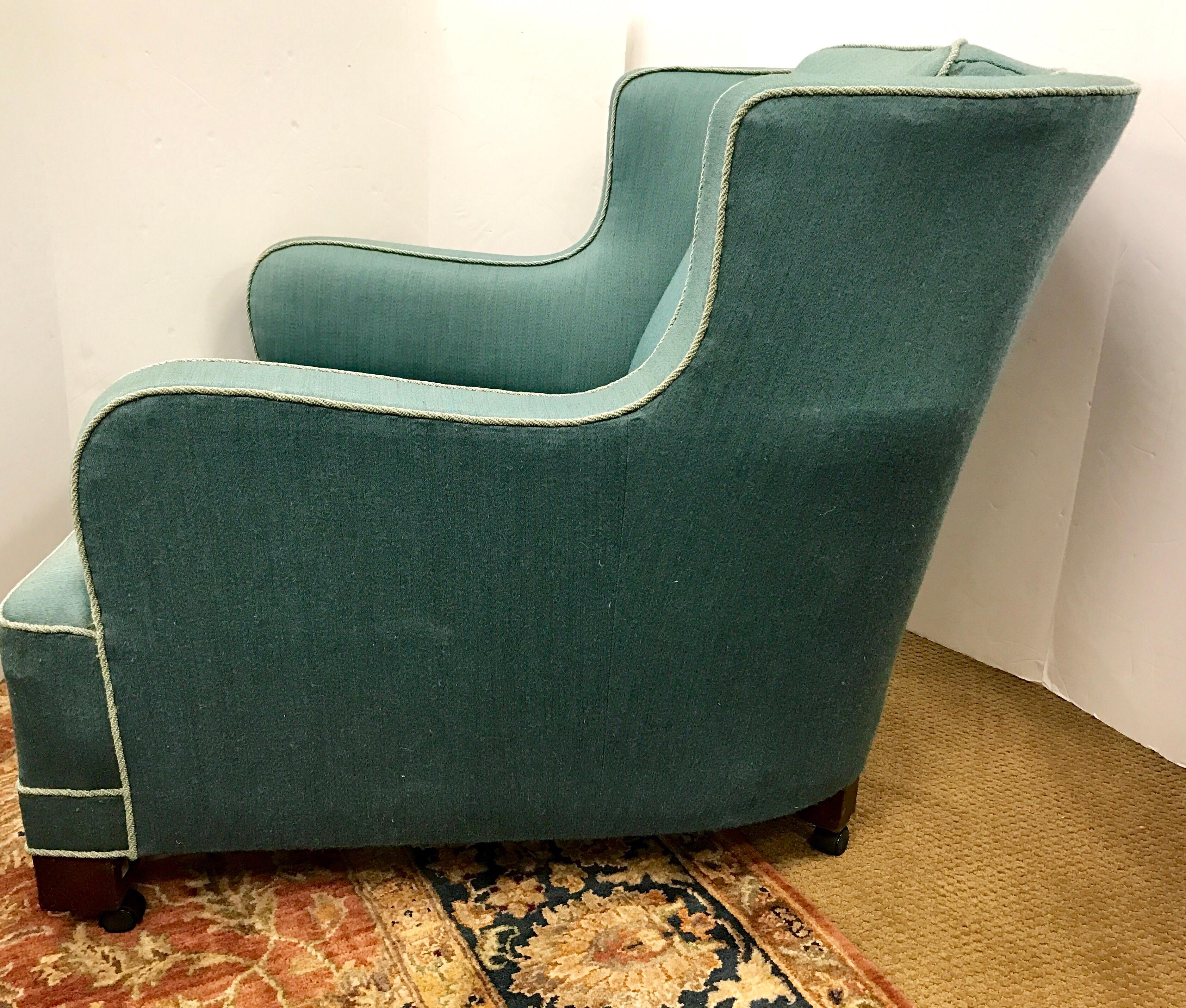 Danish Modern Upholstered Wool Aquamarine Blue Lounge Chair 2