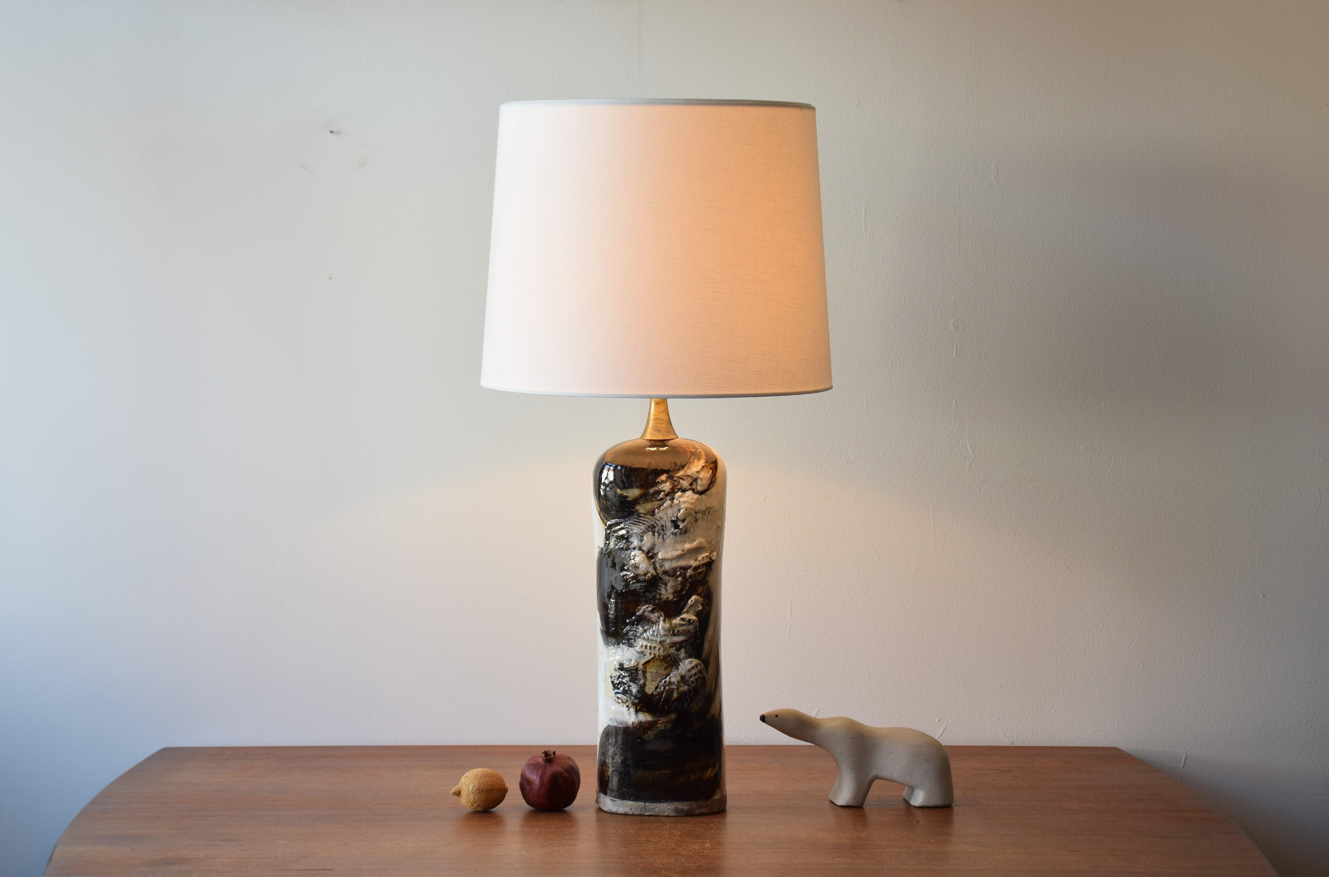Brutalist Danish Modern Very Tall Sculptural Ceramic Table Lamp by Hagedorn-Olsen, 1960s For Sale