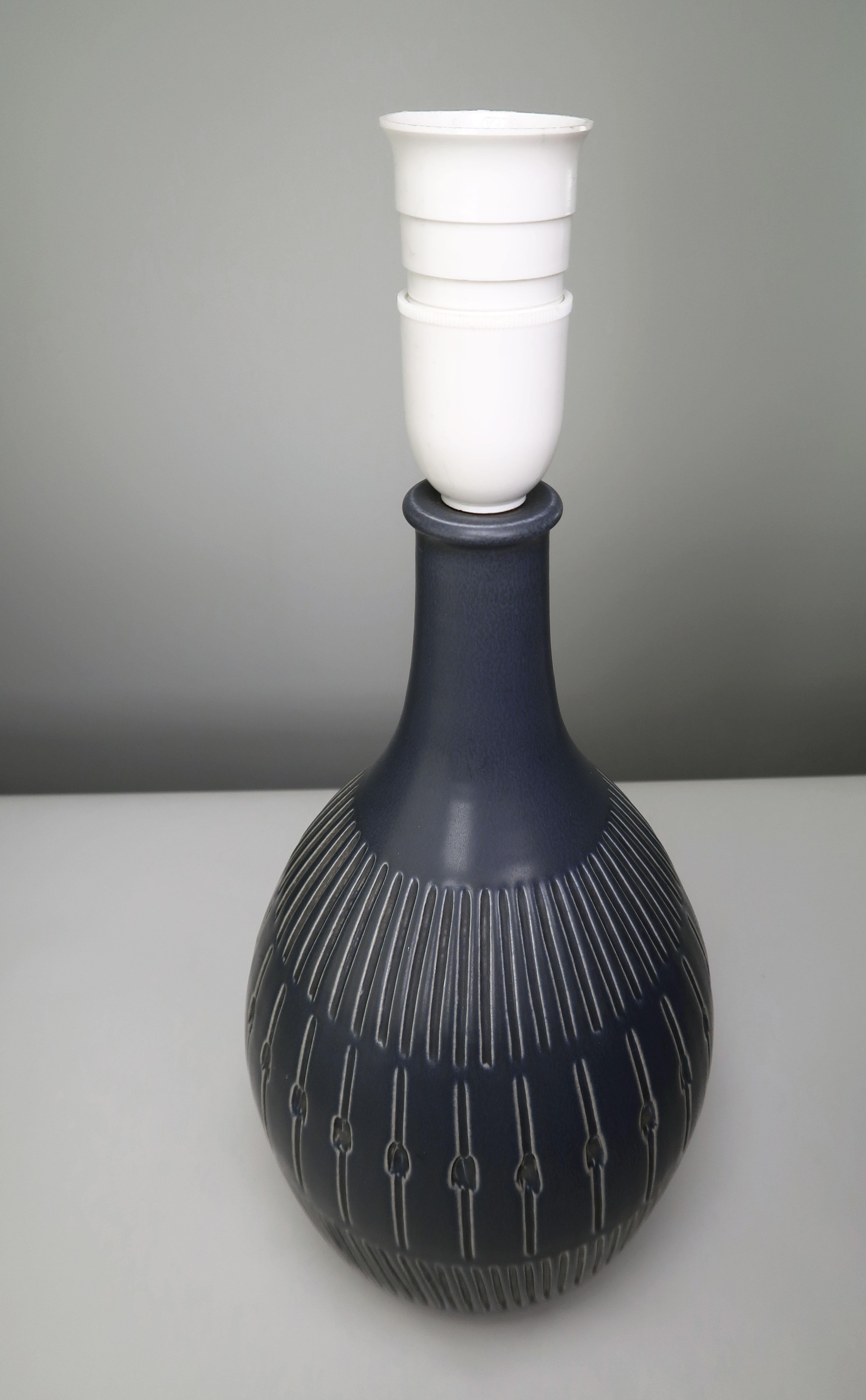 Mid-Century Modern Danish Modern Vintage Charcoal Blue Stoneware Table Lamp by Josef Simon, 1960s