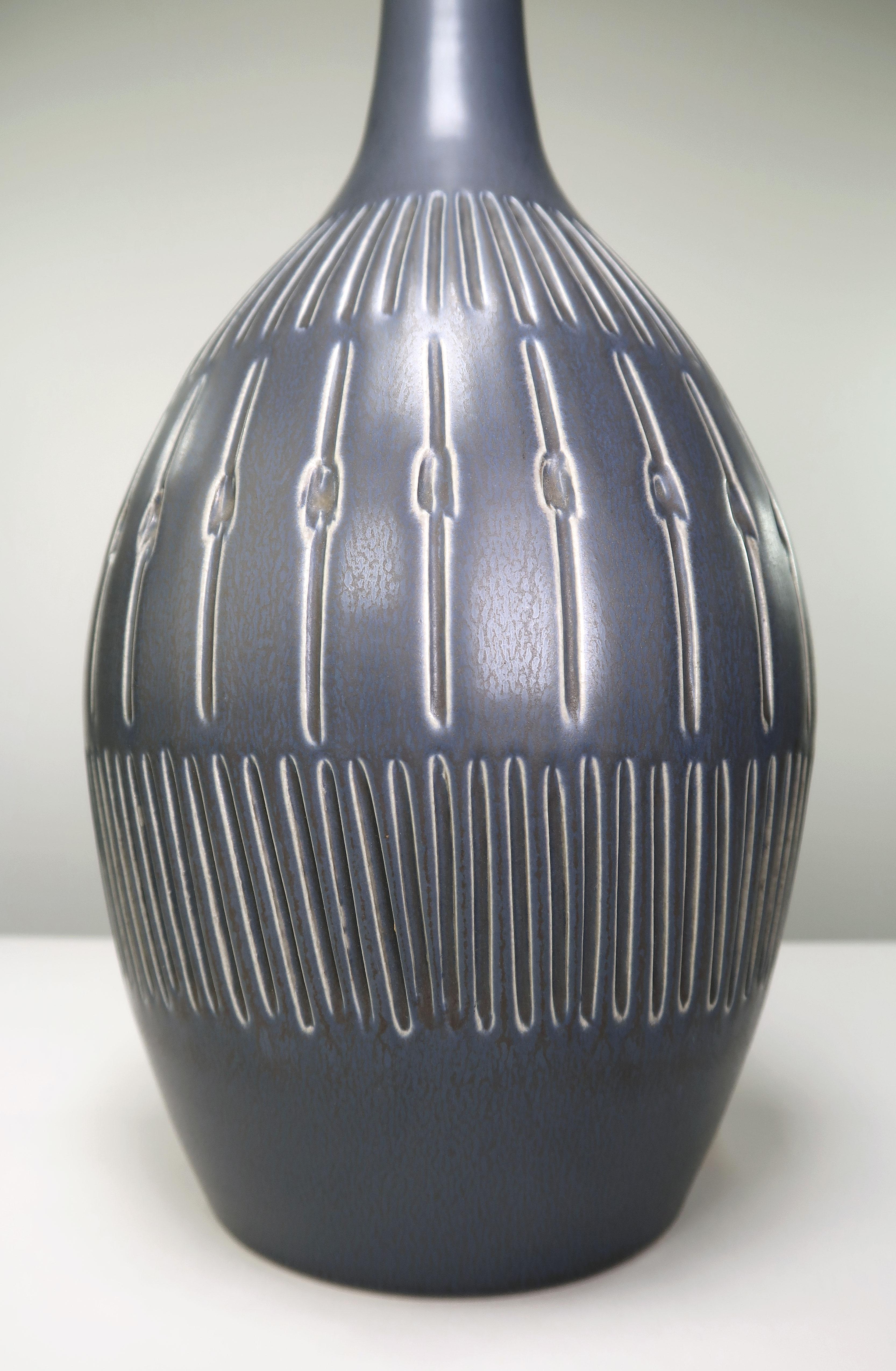 Mid-20th Century Danish Modern Vintage Charcoal Blue Stoneware Table Lamp by Josef Simon, 1960s