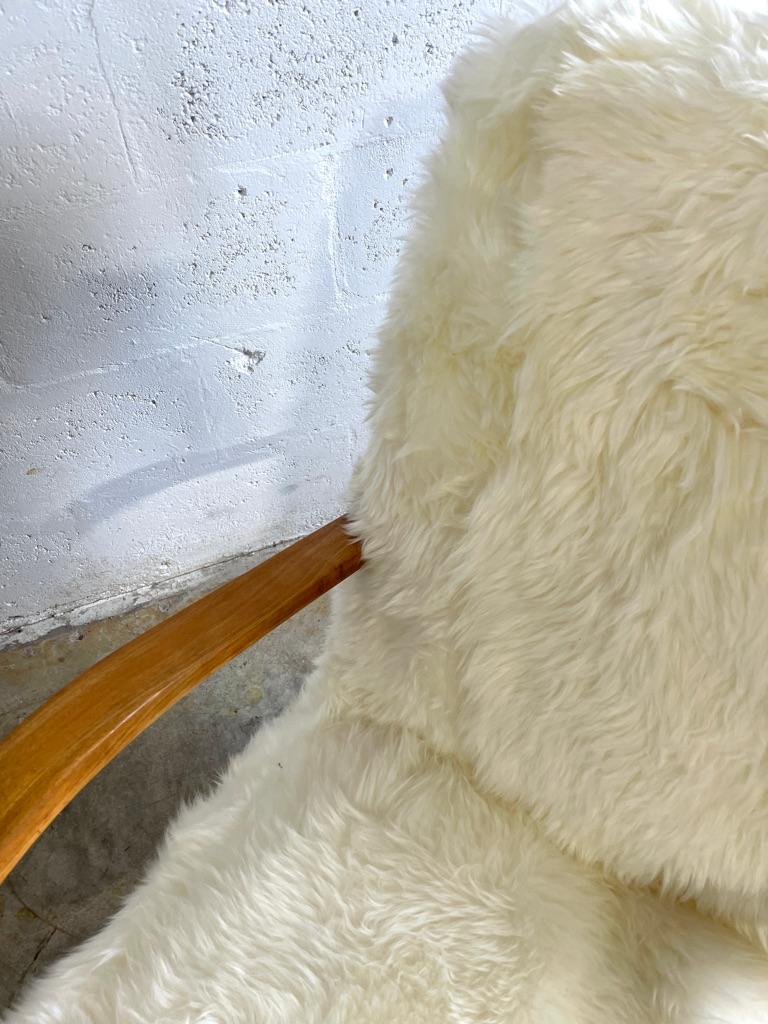 Danish Modern Vintage Lounge Chair Sherpa Sheepskin In Good Condition For Sale In Fort Lauderdale, FL