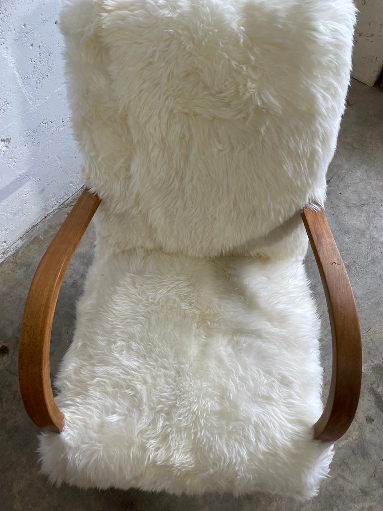 20th Century Danish Modern Vintage Lounge Chair Sherpa Sheepskin For Sale
