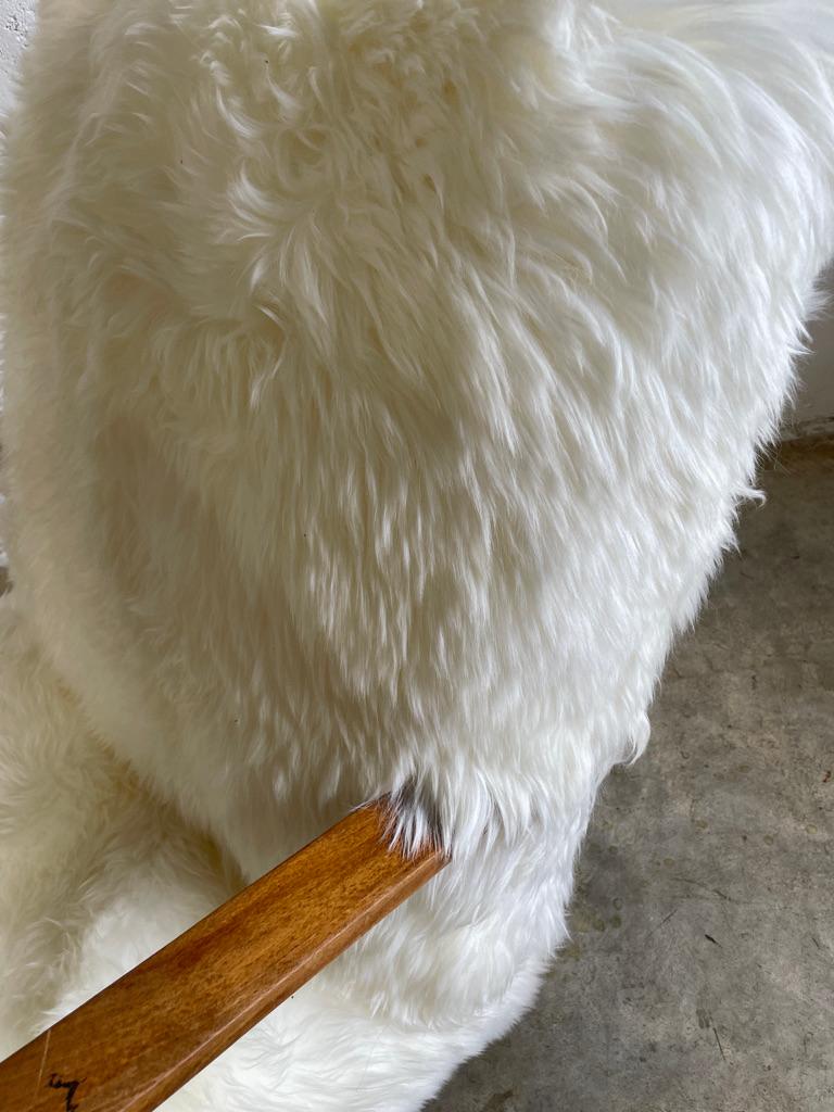 Fabric Danish Modern Vintage Lounge Chair Sherpa Sheepskin For Sale