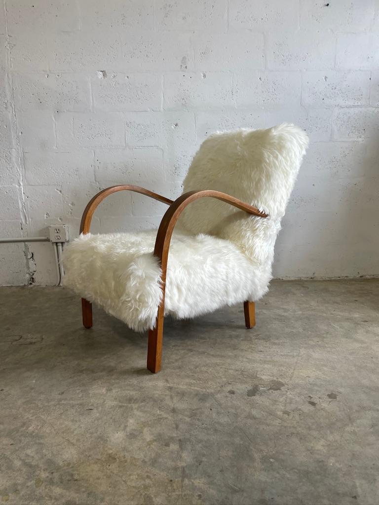 Danish Modern Vintage Lounge Chair Sherpa Sheepskin For Sale 1