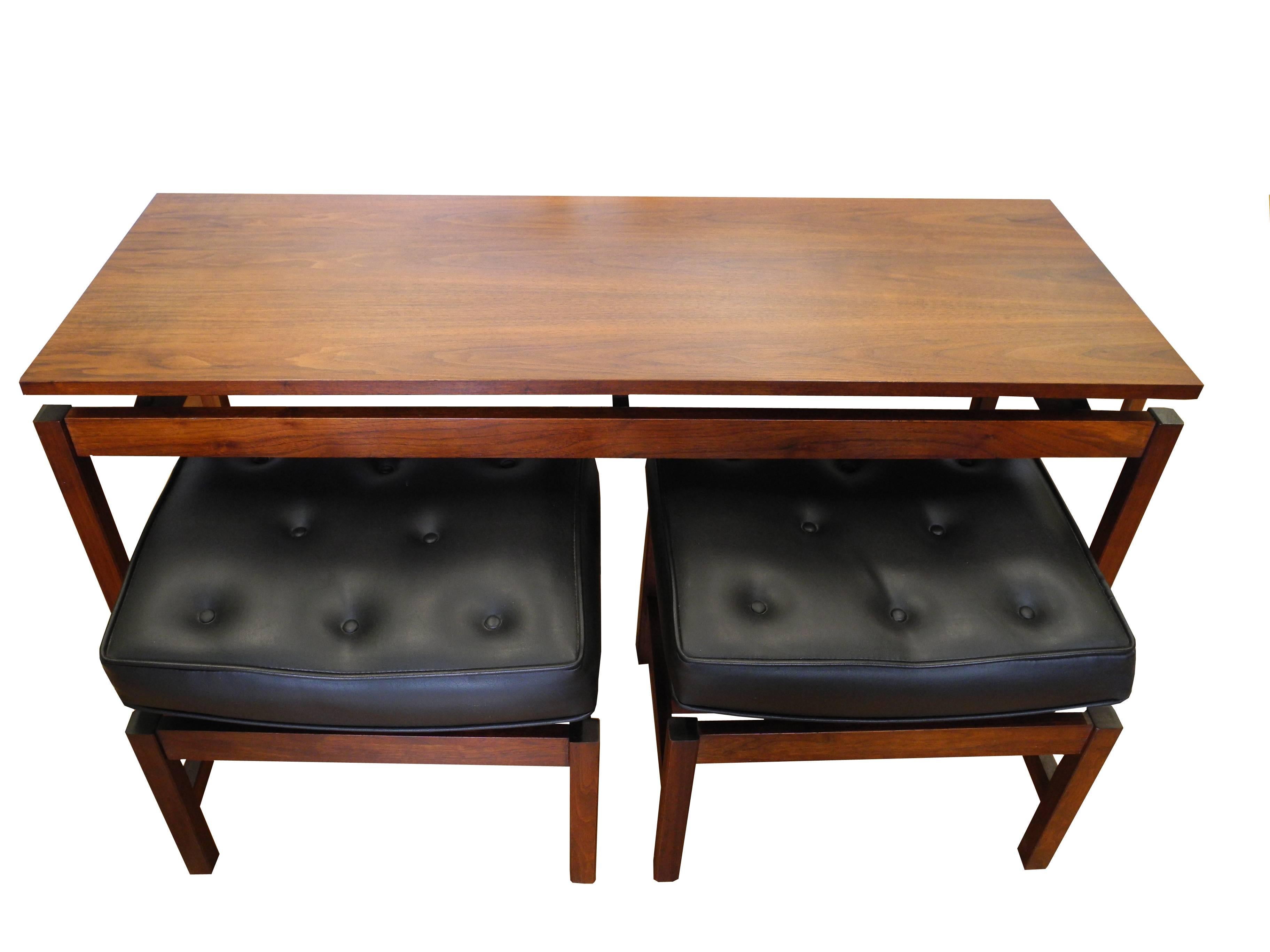 Scandinavian Modern Danish Modern Vintage Ottoman and Console Set in Walnut Attributed to Jens Risom