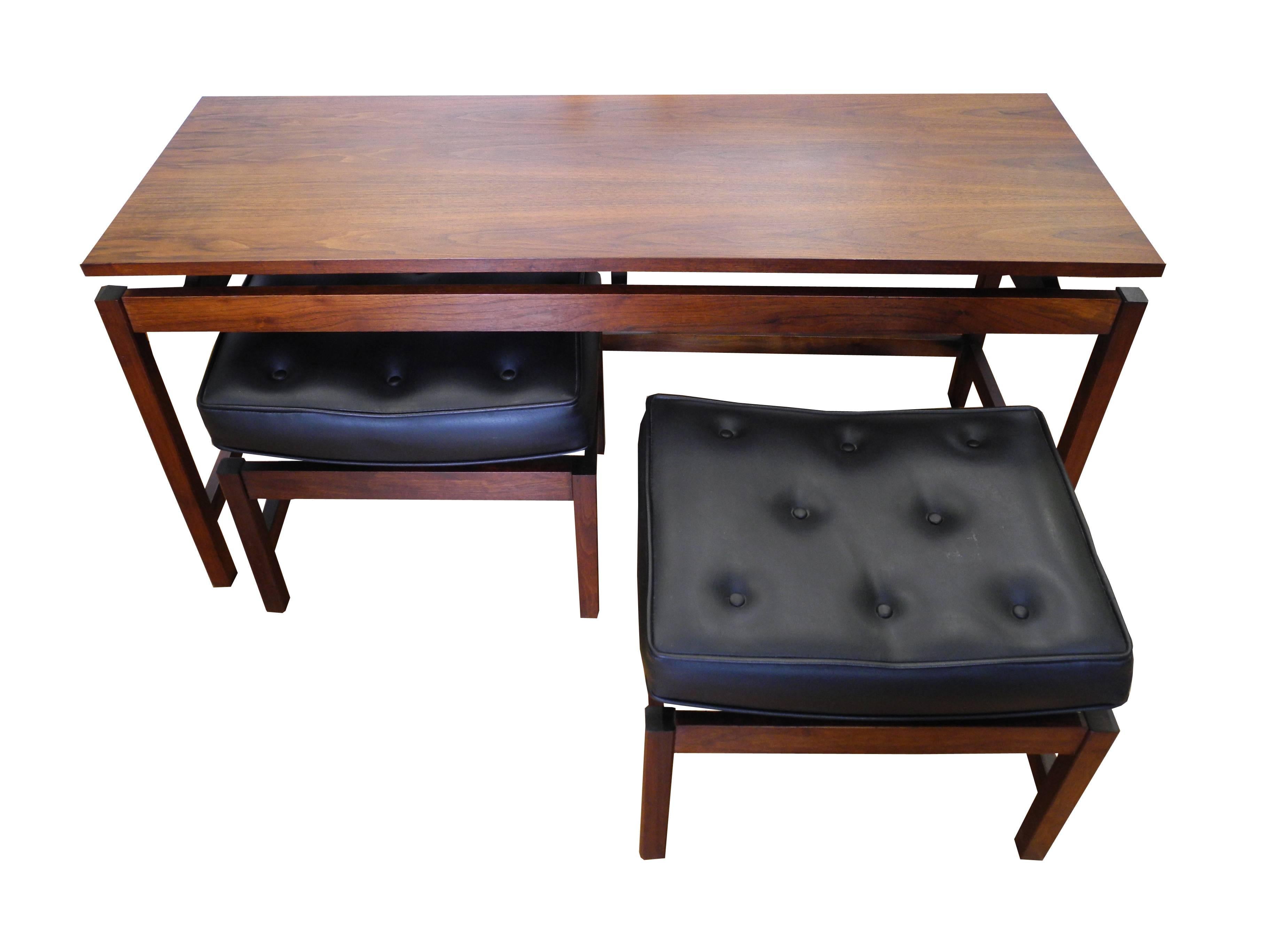 American Danish Modern Vintage Ottoman and Console Set in Walnut Attributed to Jens Risom