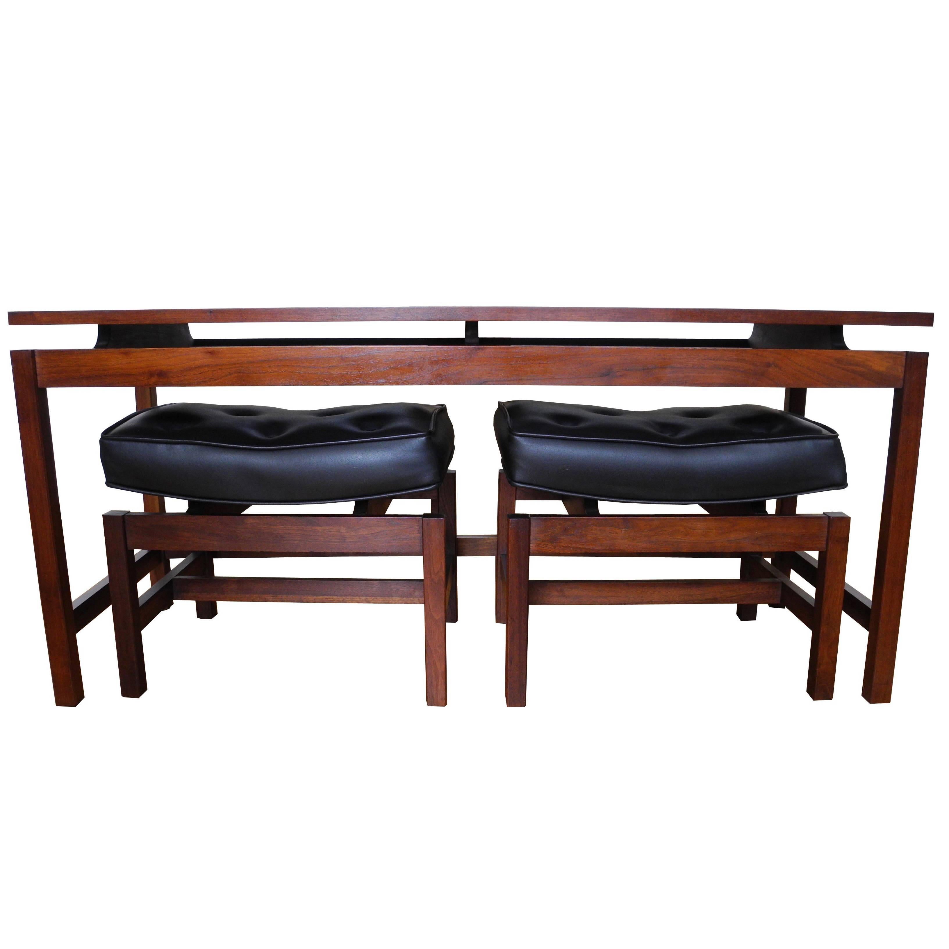 Danish Modern Vintage Ottoman and Console Set in Walnut Attributed to Jens Risom