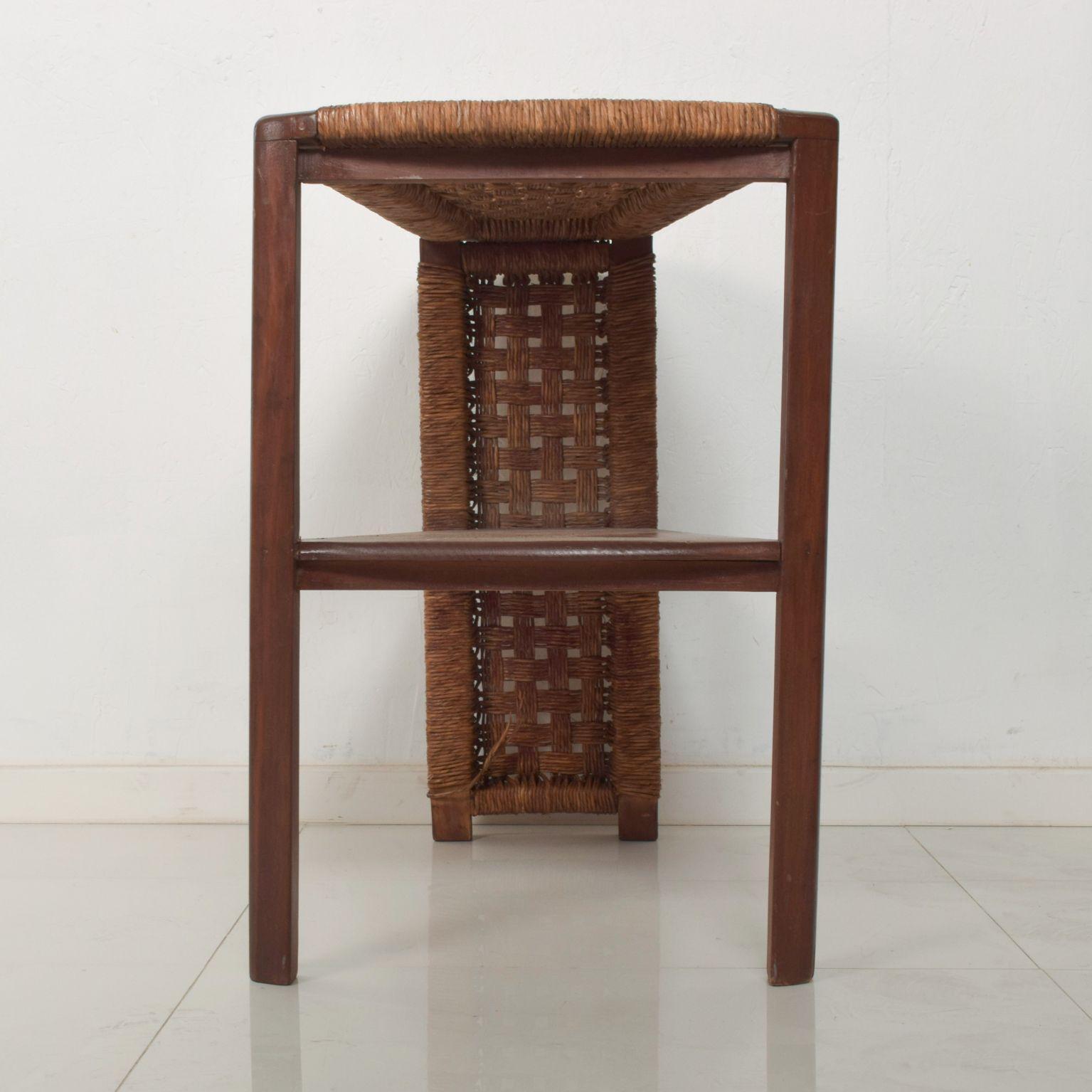 Mid-20th Century Michael Van Buren Vintage Side Wedge Table in Mahogany Wood Woven Rope Cord 