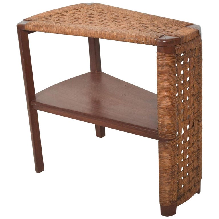 Michael Van Buren Vintage Side Wedge Table in Mahogany Wood Woven Rope