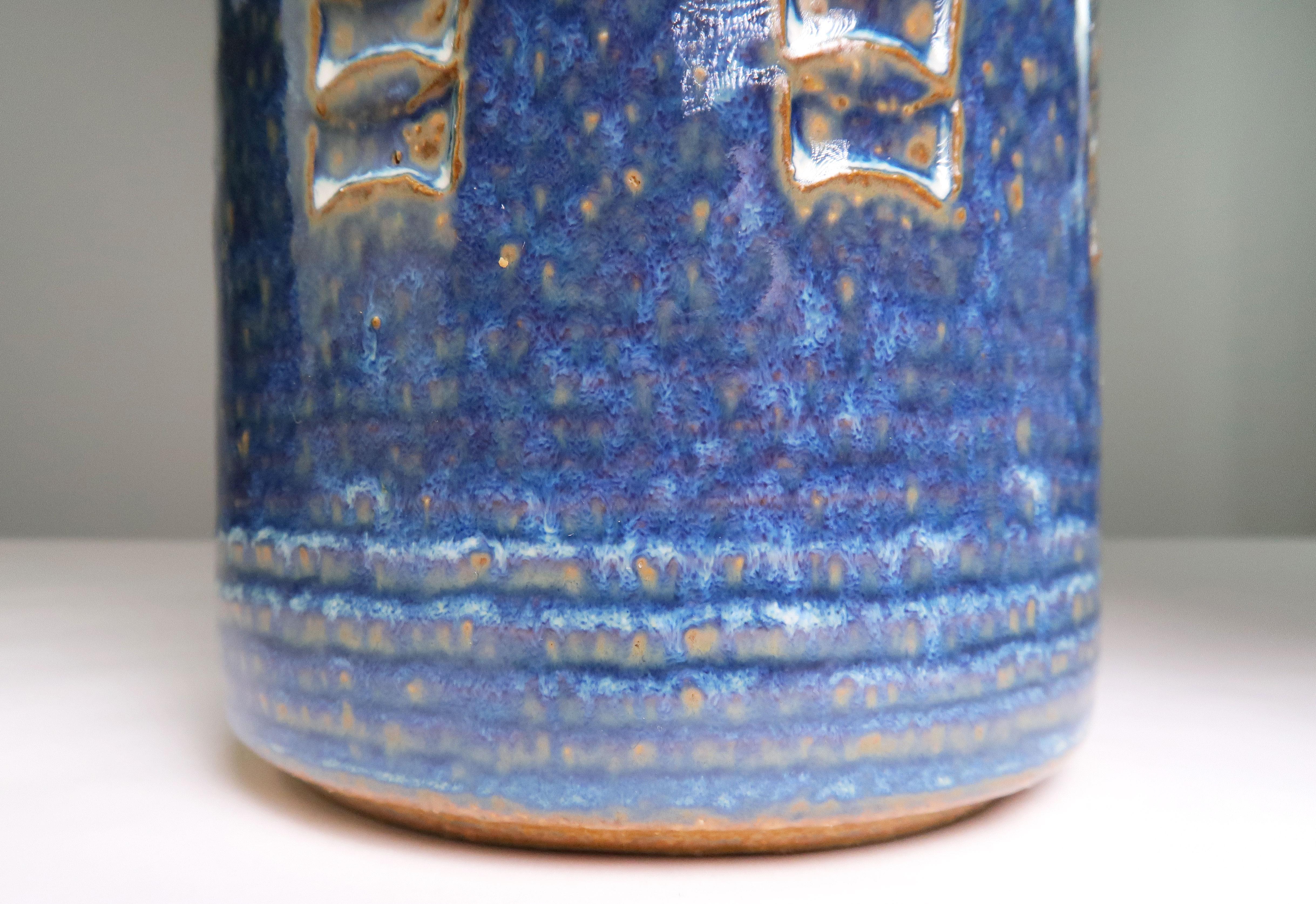 Glazed Maria Philippi for Danish Søholm Blue Vintage Stoneware Lamp, 1964