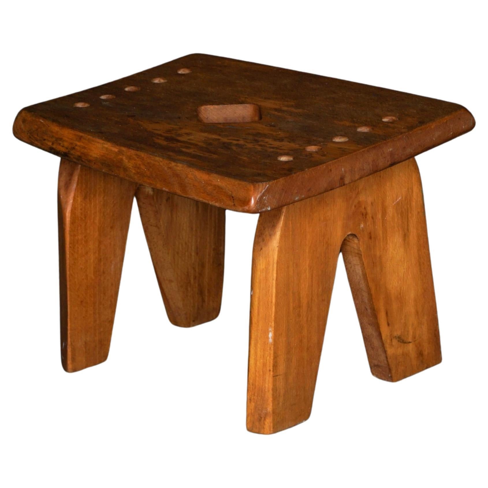 Sgabello moderno danese Wabi Sabi in olmo massiccio, Scandinavia, anni '60