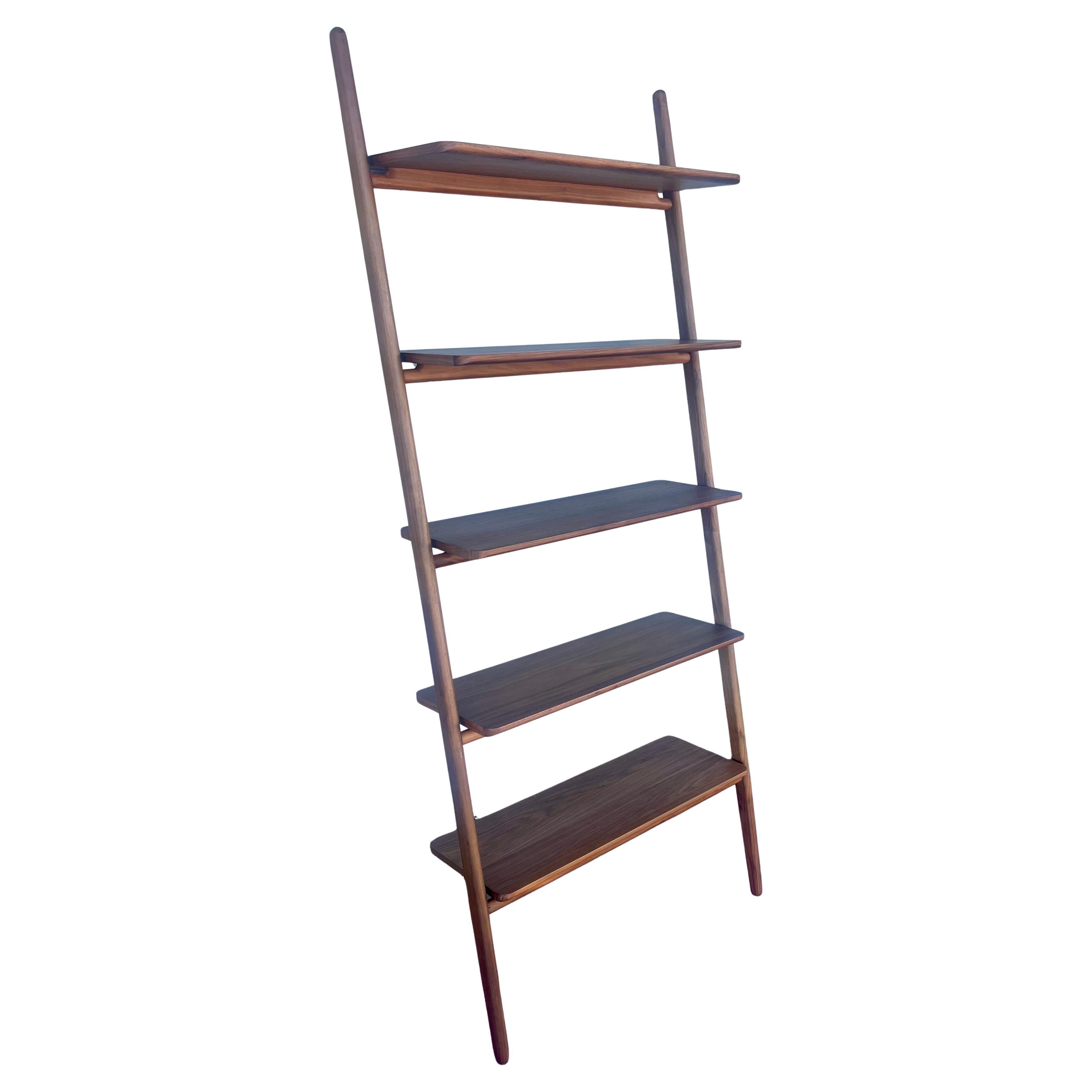 Scandinavian Modern Danish Modern Wall Ladder Shelf Unit in Walnut by Kaspar Rom For Sale