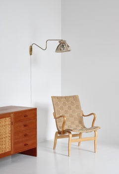 Danish Modern Wall Lamp in Brass & Fabric Shade with Flowers, Denmark, 1950s