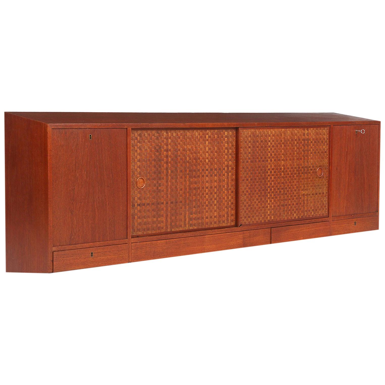 Danish Modern Wall Mounted Floating Basket Weave Credenza for Illums Bolighus