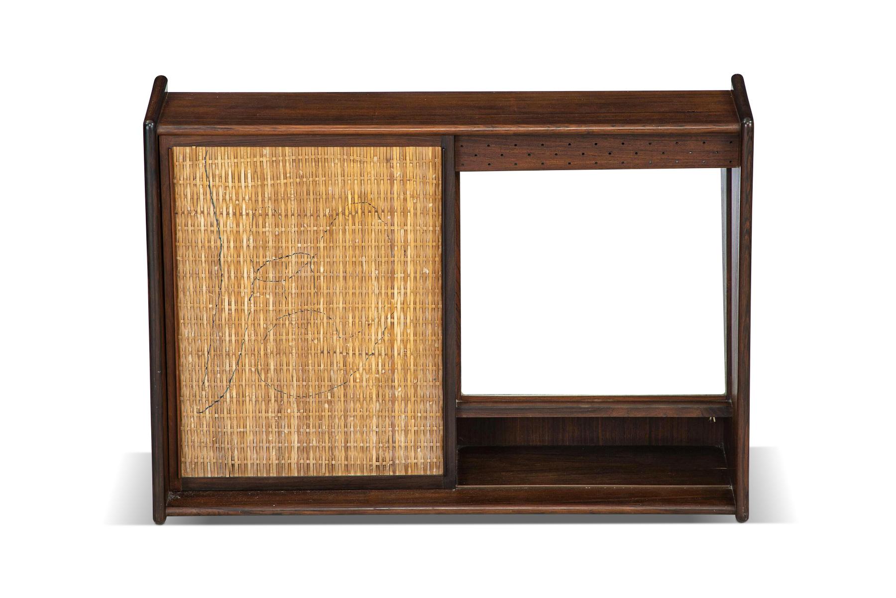 Other Danish Modern Wall Mounted Rosewood + Cane Vanity D For Sale