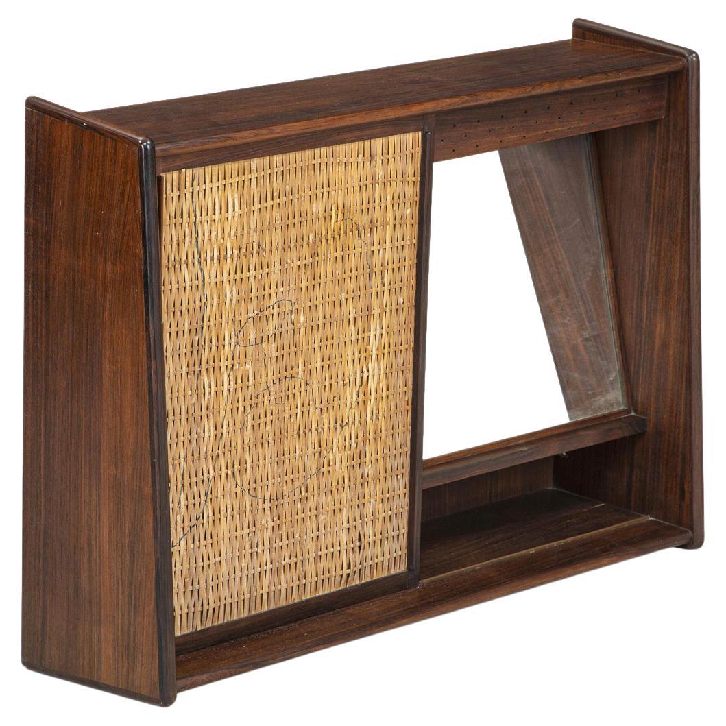 Danish Modern Wall Mounted Rosewood + Cane Vanity D