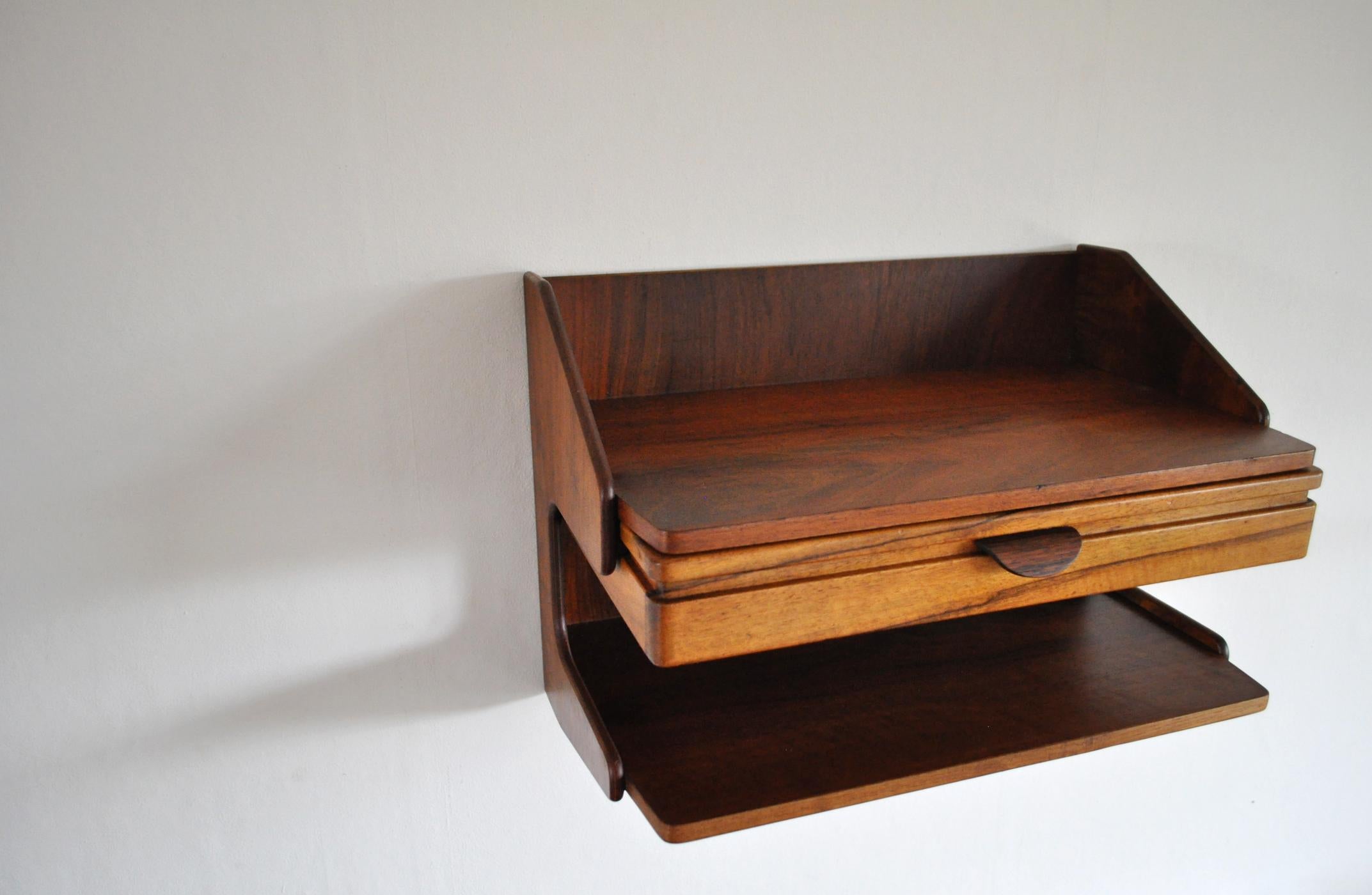 Danish Modern Wall Mounted Storage in Teak and Rosewood In Good Condition In Vordingborg, DK