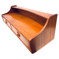 Danish Modern Wall Mounted Teak Floating Shelf with Double Drawers