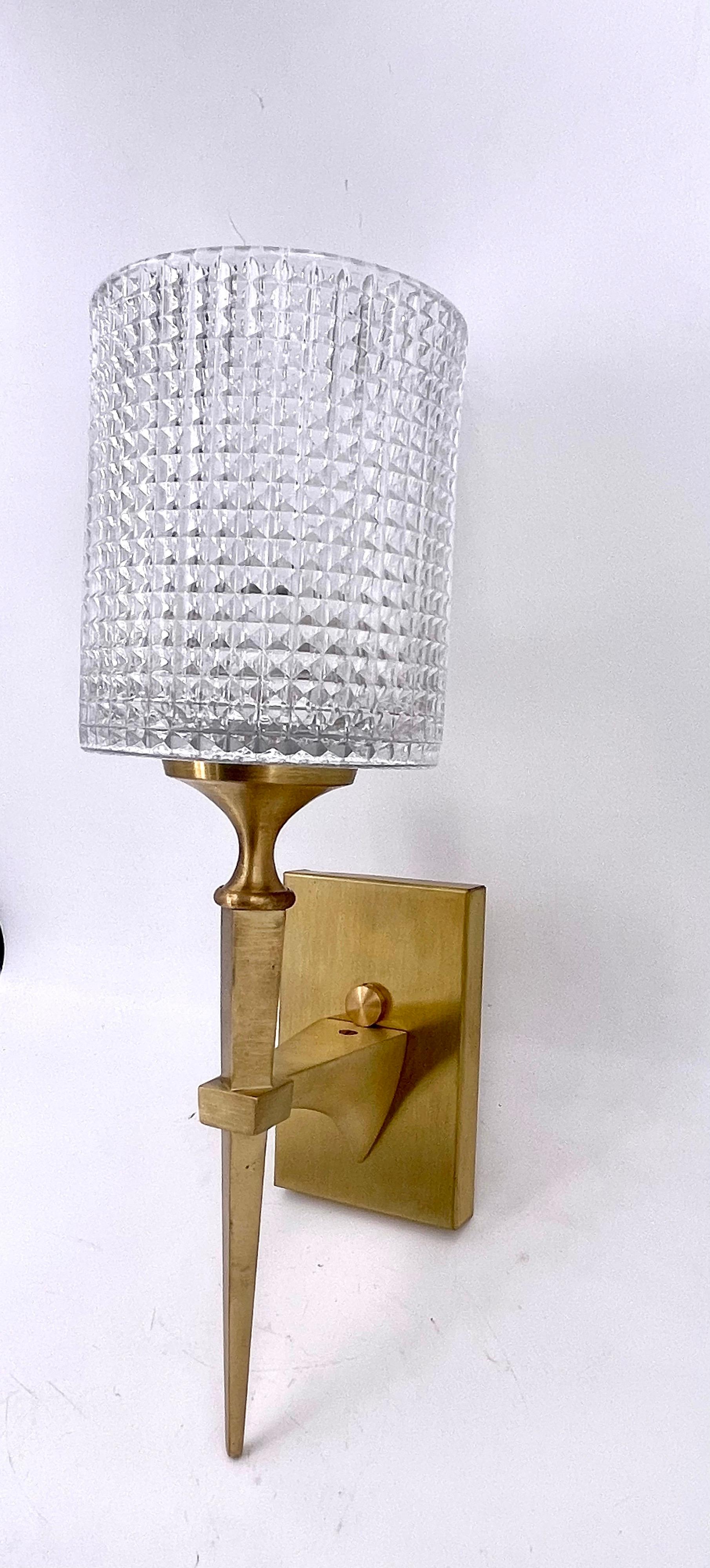 Swedish Danish Modern Wall Sconce by Carl Fagerlund for Orrefors Brass & Crystal