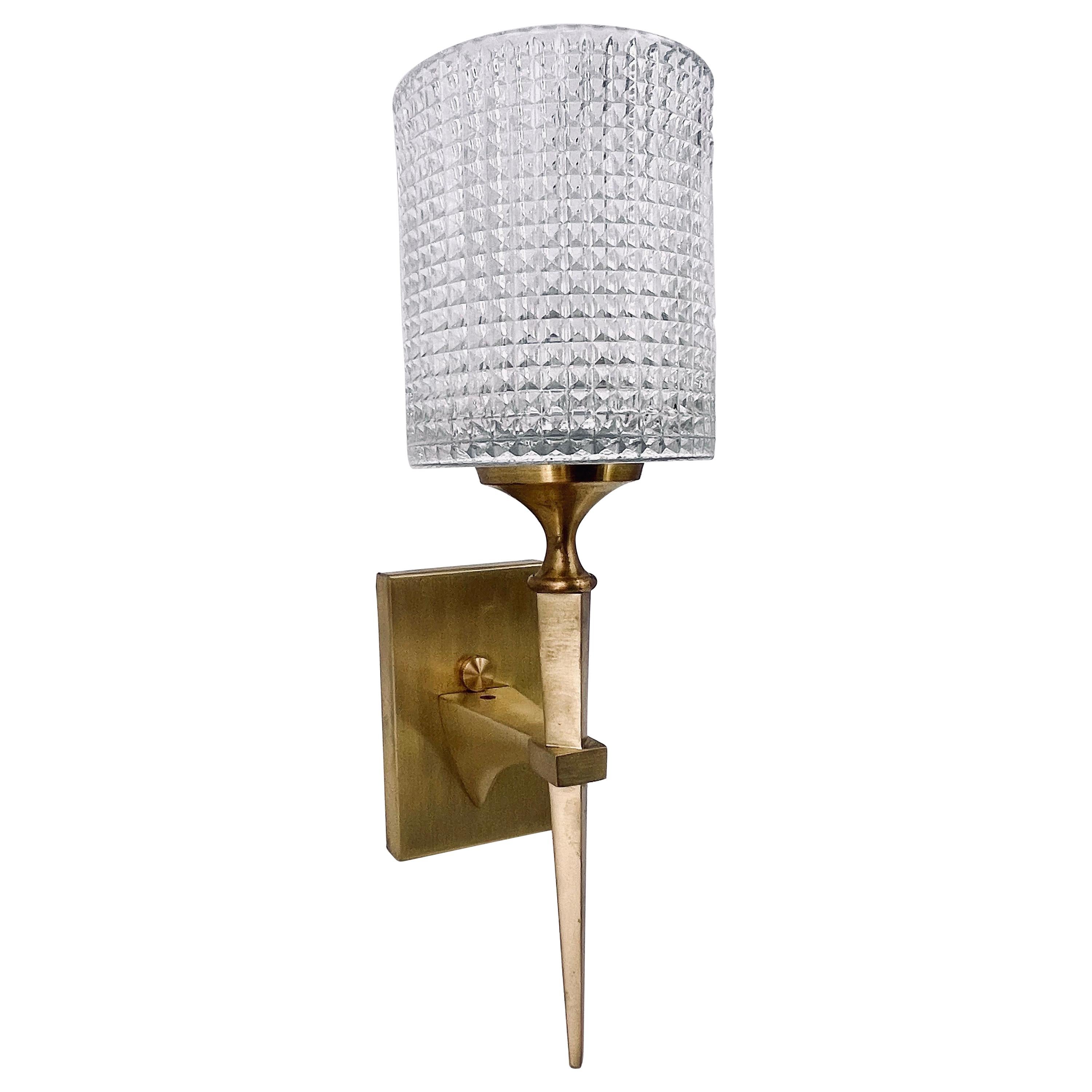 Danish Modern Wall Sconce by Carl Fagerlund for Orrefors Brass & Crystal