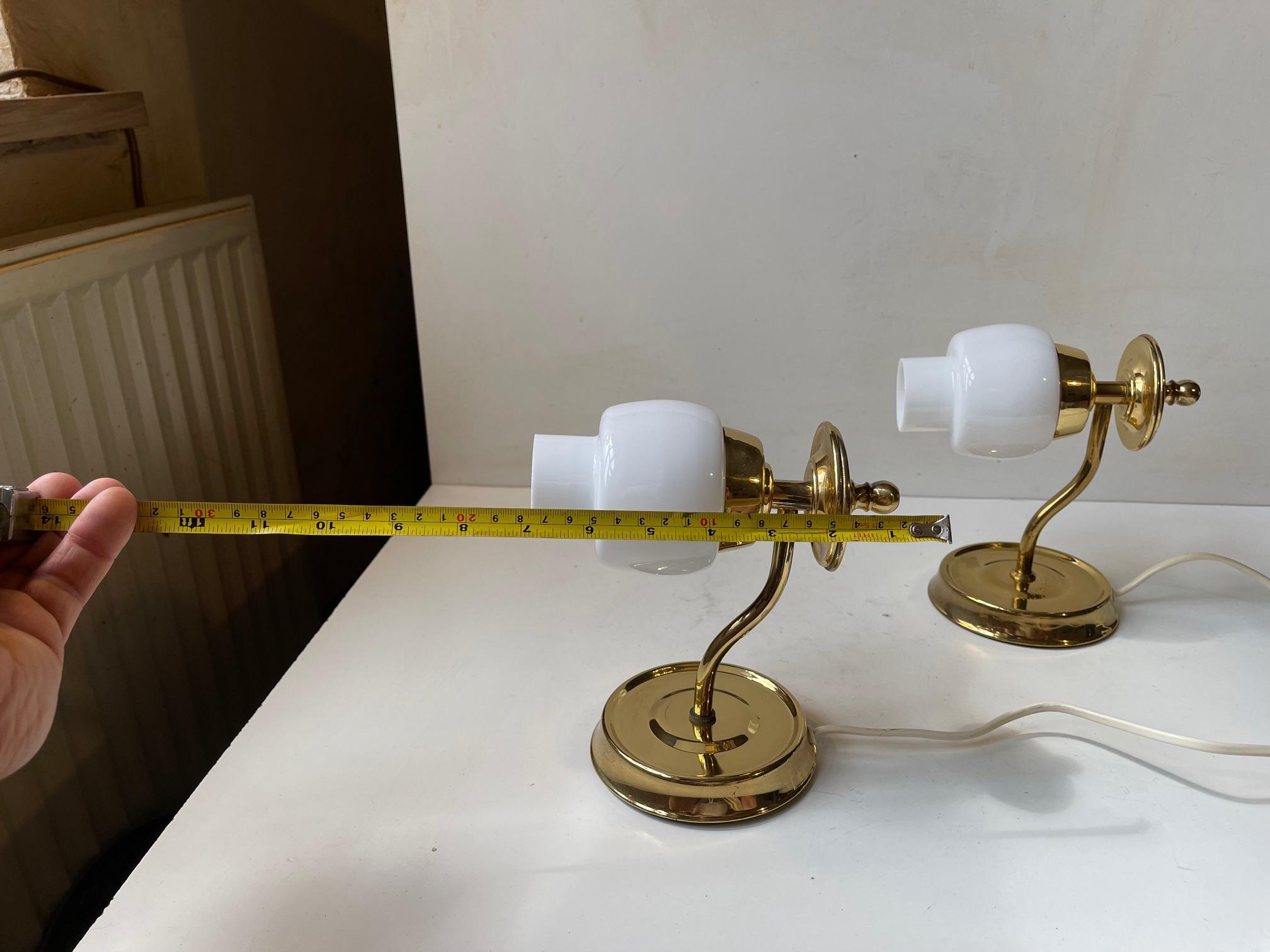 Late 20th Century Danish Modern Wall Sconces in White Glass & Brass, 1970s For Sale