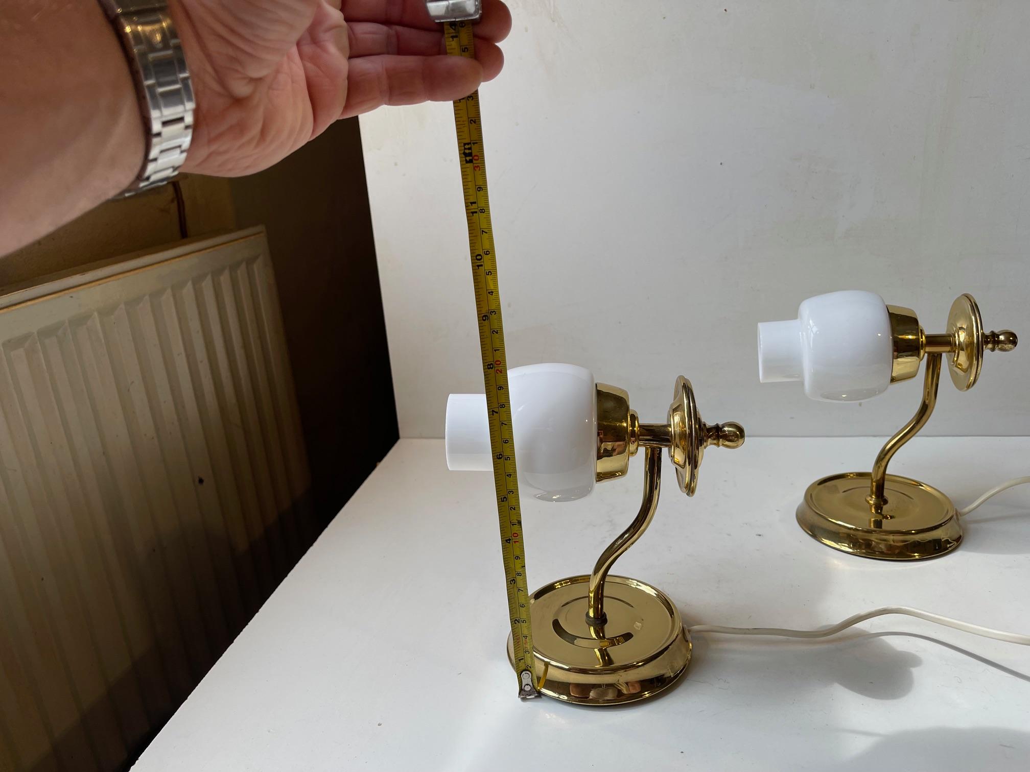 Danish Modern Wall Sconces in White Glass & Brass, 1970s For Sale 1