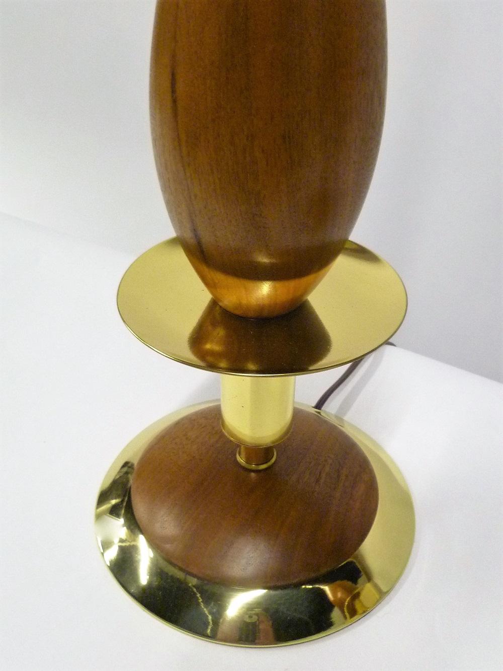 Danish Modern Walnut and Brass Stylized Candlestick Table Lamps, a Pair 3