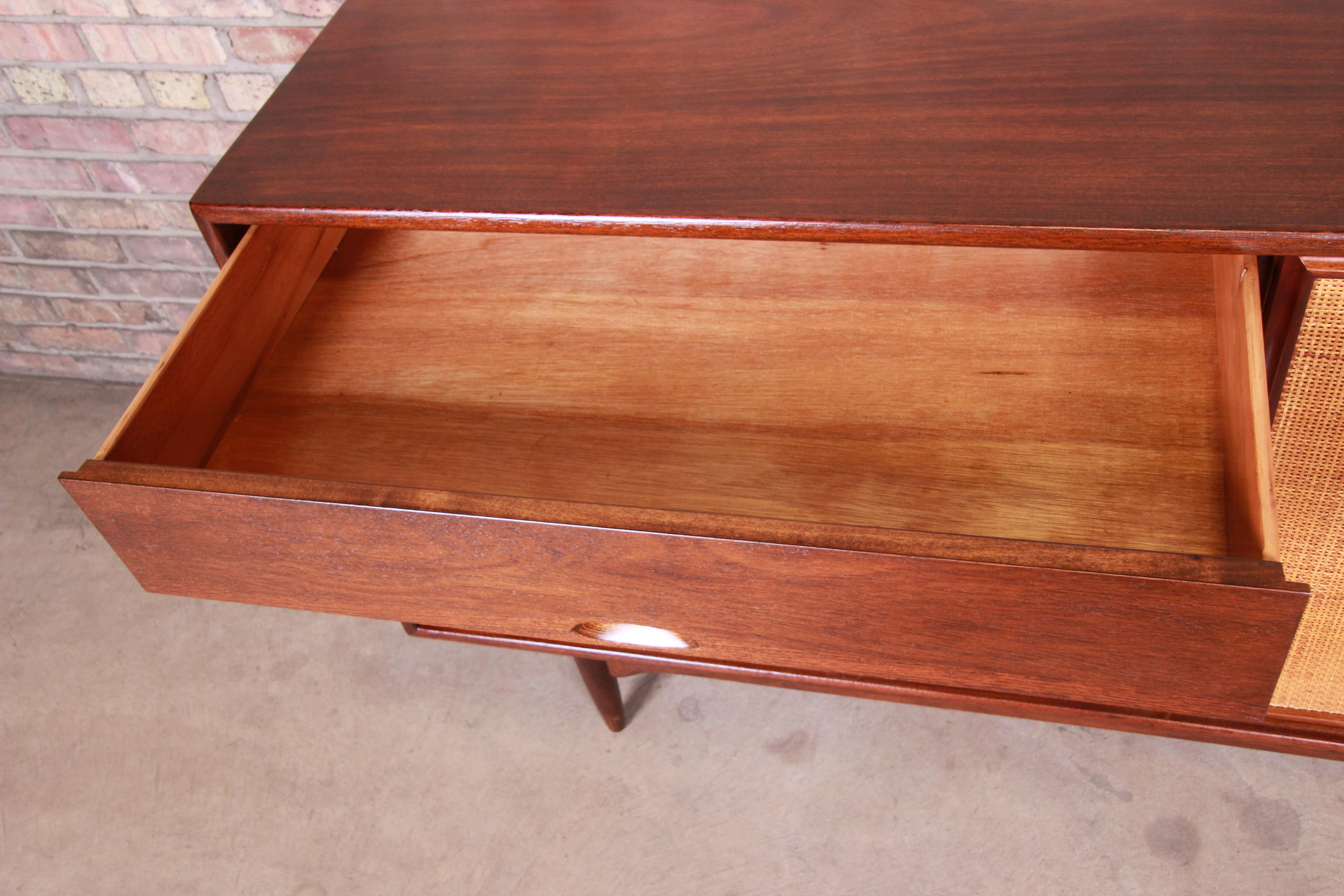 Danish Modern Walnut and Cane Credenza After Finn Juhl for Baker, Newly Restored 5