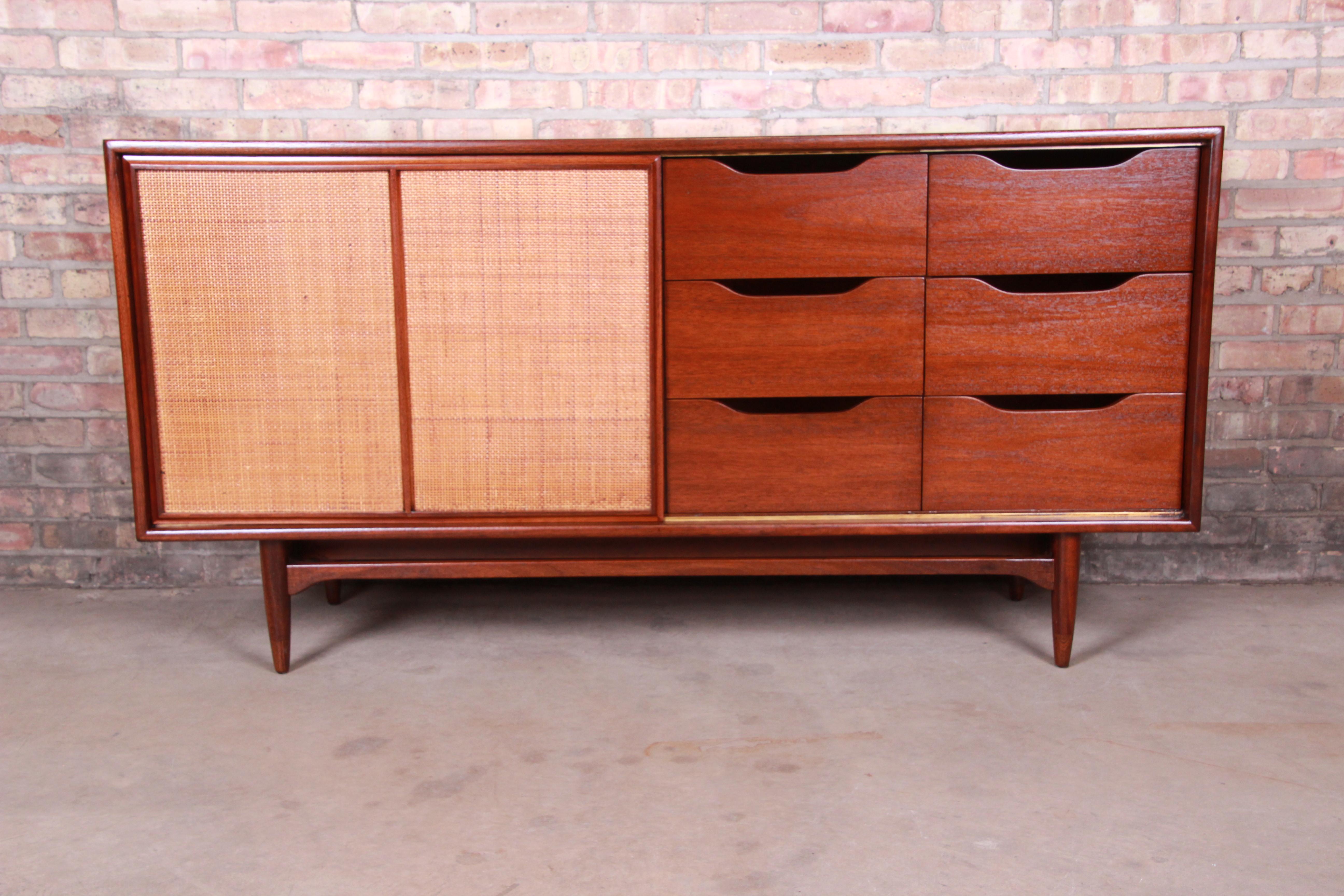 Danish Modern Walnut and Cane Credenza After Finn Juhl for Baker, Newly Restored 8