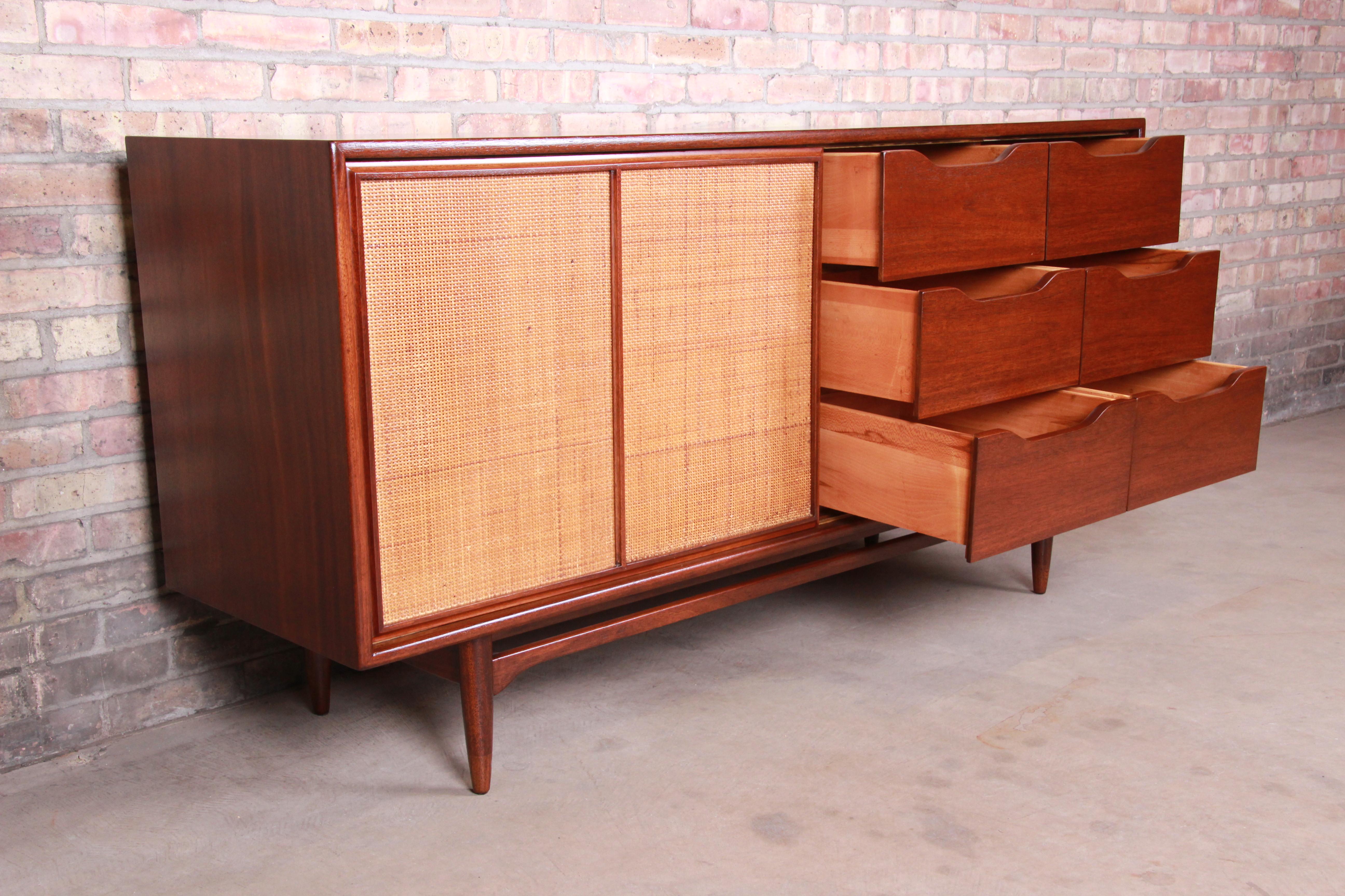 Danish Modern Walnut and Cane Credenza After Finn Juhl for Baker, Newly Restored 9