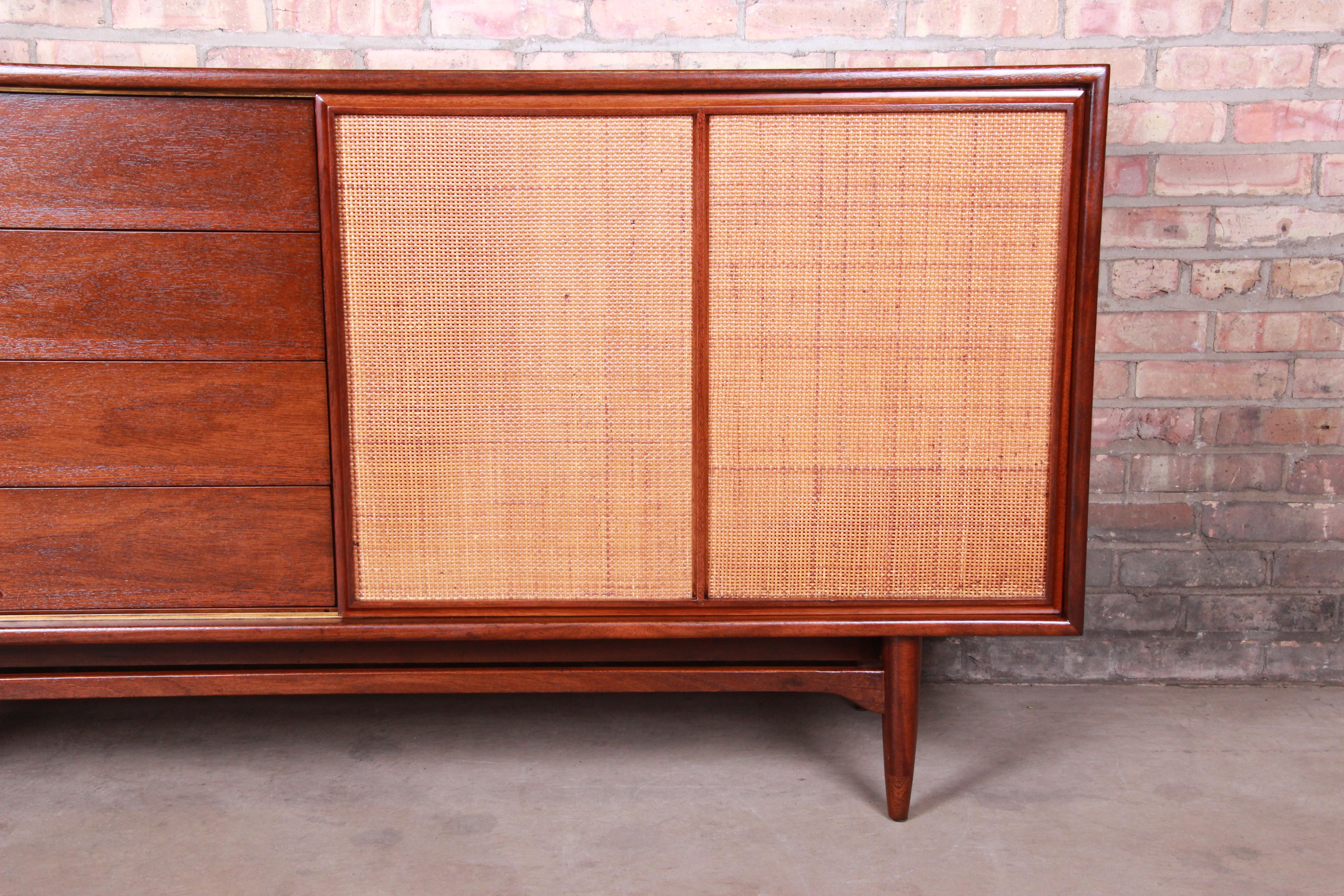 Danish Modern Walnut and Cane Credenza After Finn Juhl for Baker, Newly Restored 2