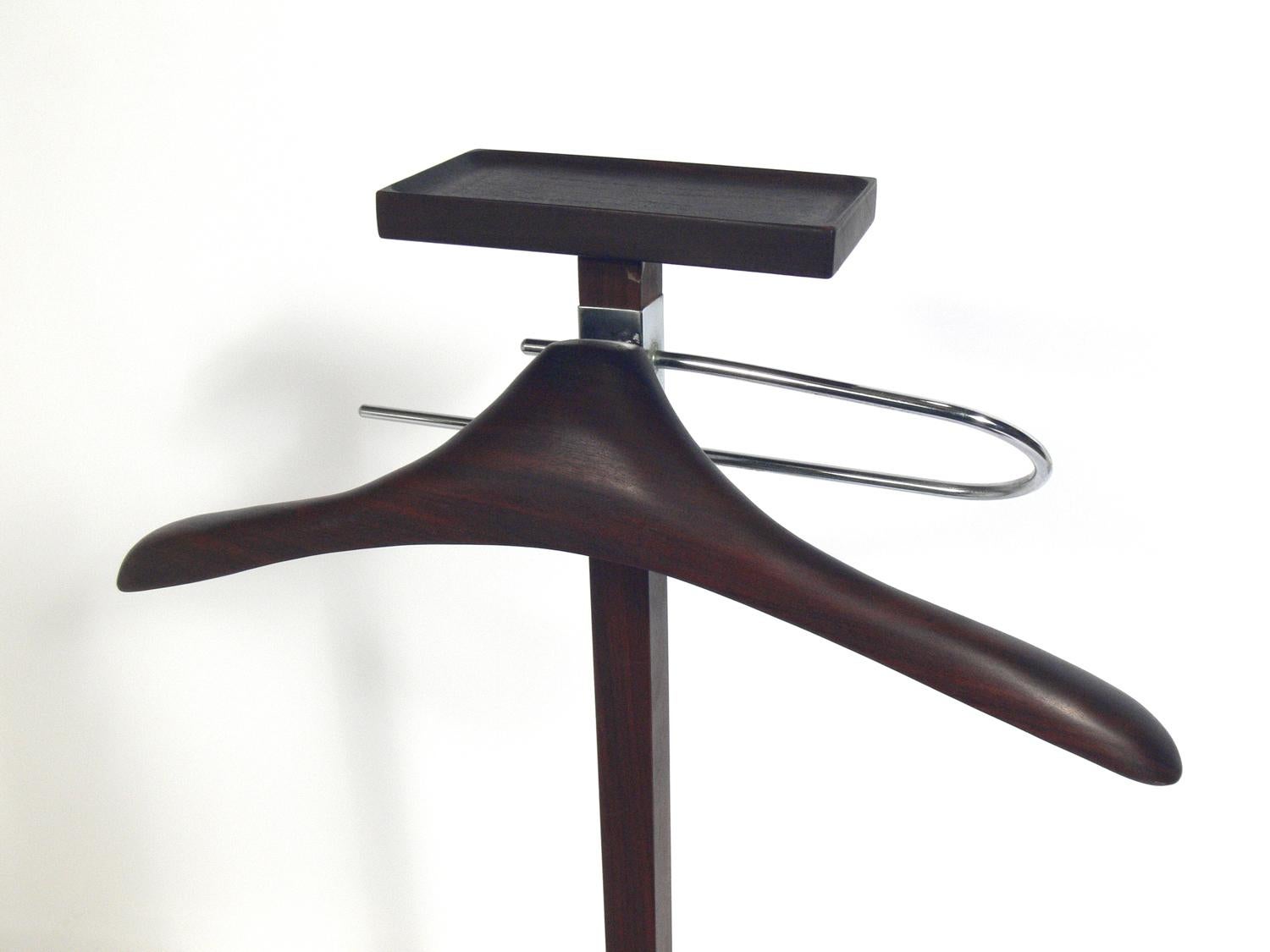 Plated Danish Modern Walnut and Chrome Valet Stand